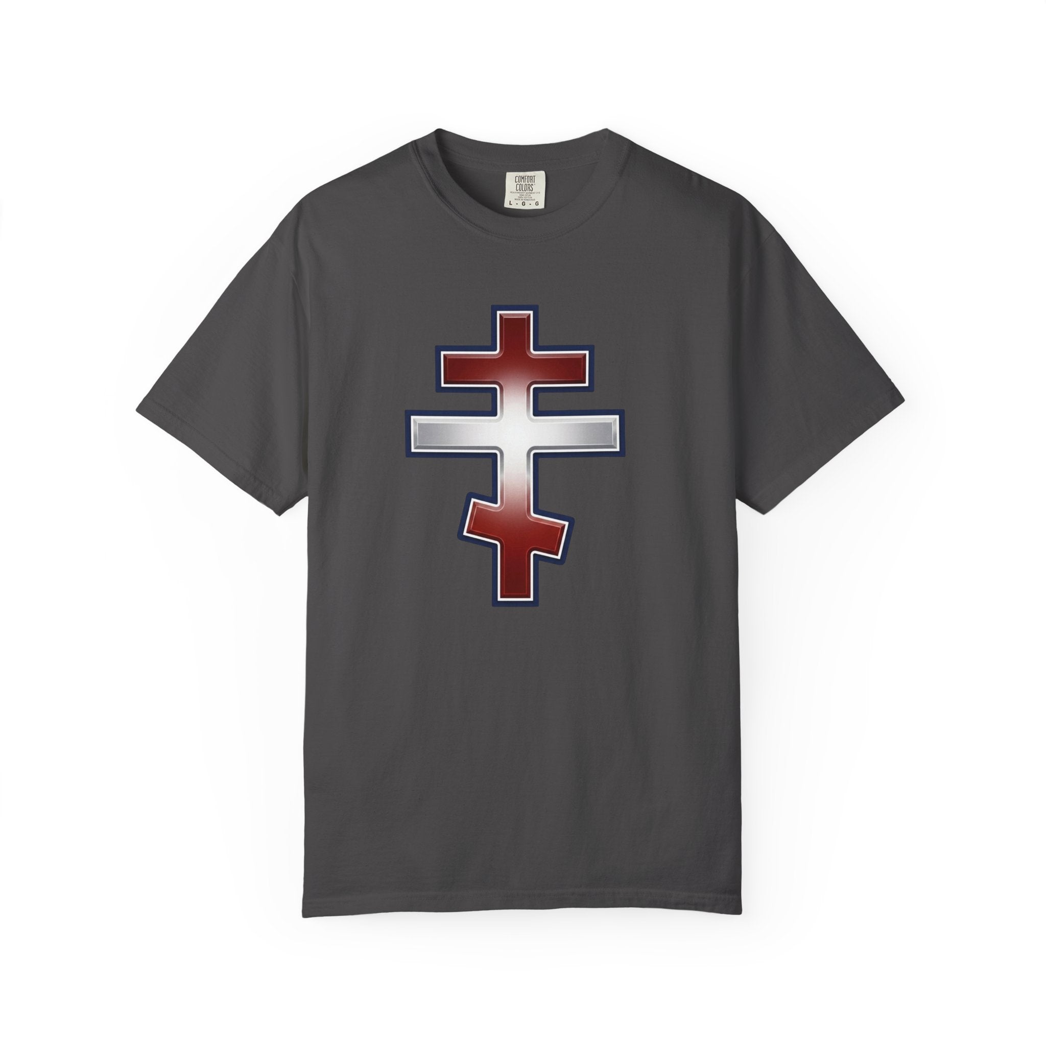 Lebanese Orthodox Cross design on a heavyweight garment-dyed t-shirt