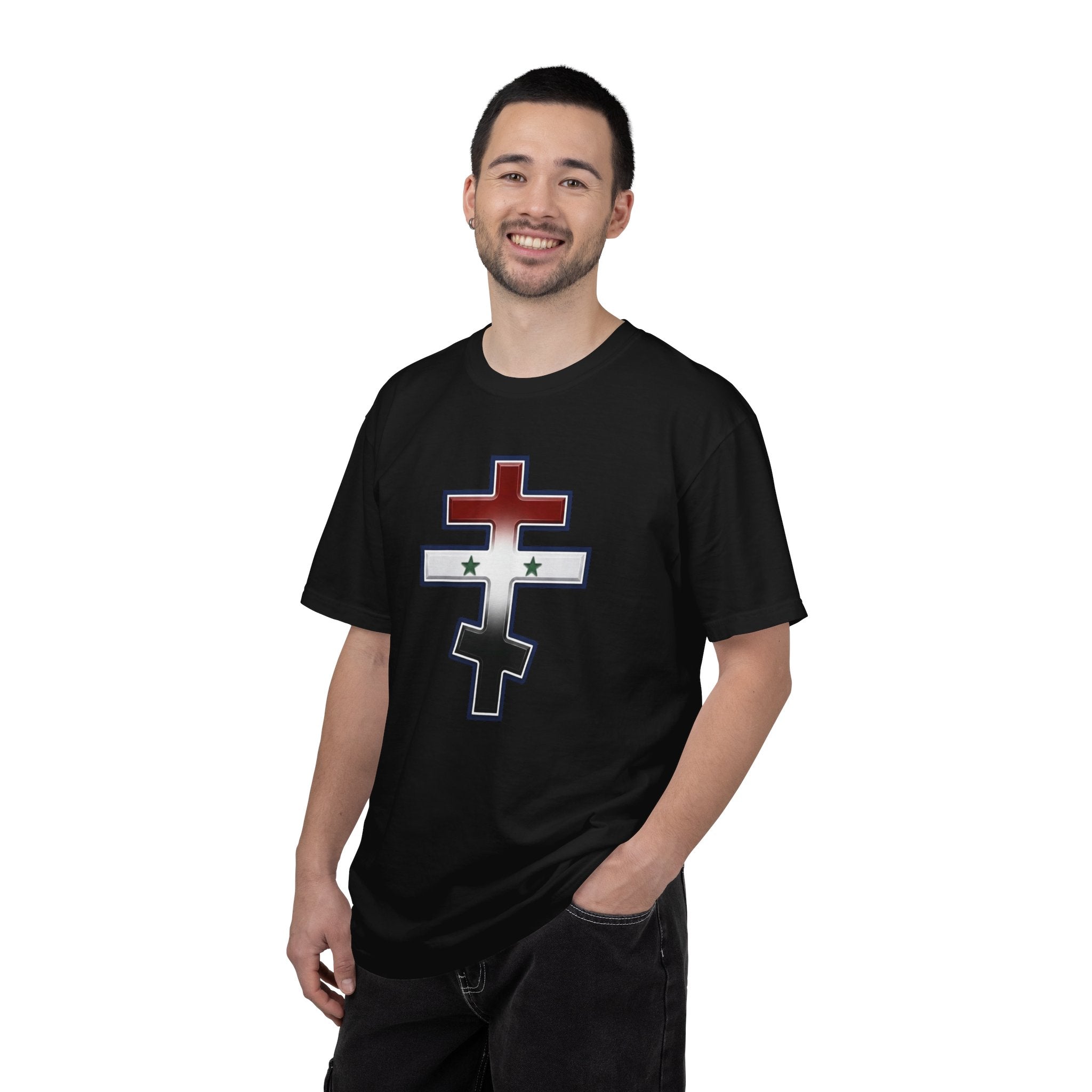 Syrian Orthodox Cross design on a heavyweight garment-dyed t-shirt