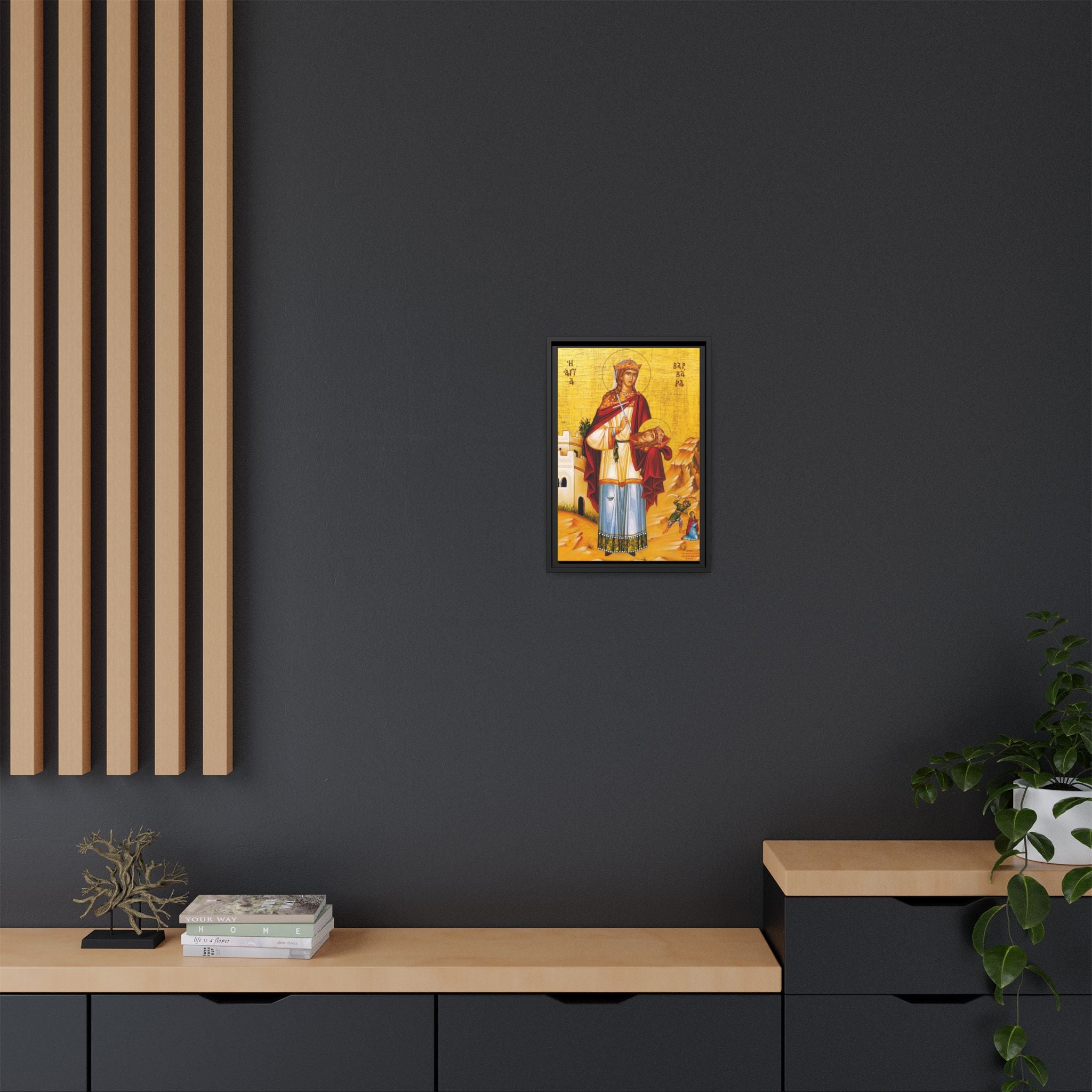 Framed canvas icon of Saint Barbara the Great Martyr, traditional Orthodox Christian artwork