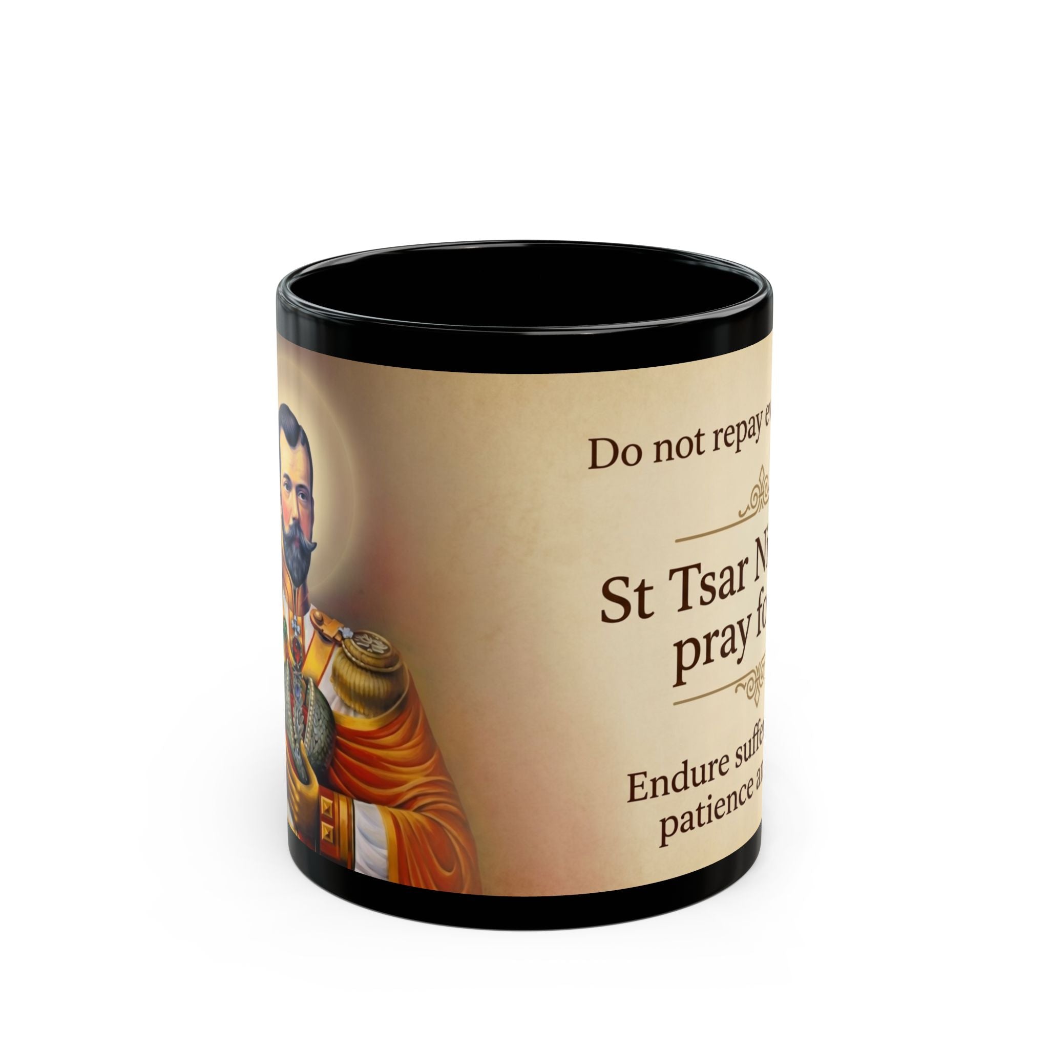 Saint Tsar Nicholas II Orthodox Christian Black Coffee Mug — Orthodox Christian Mug