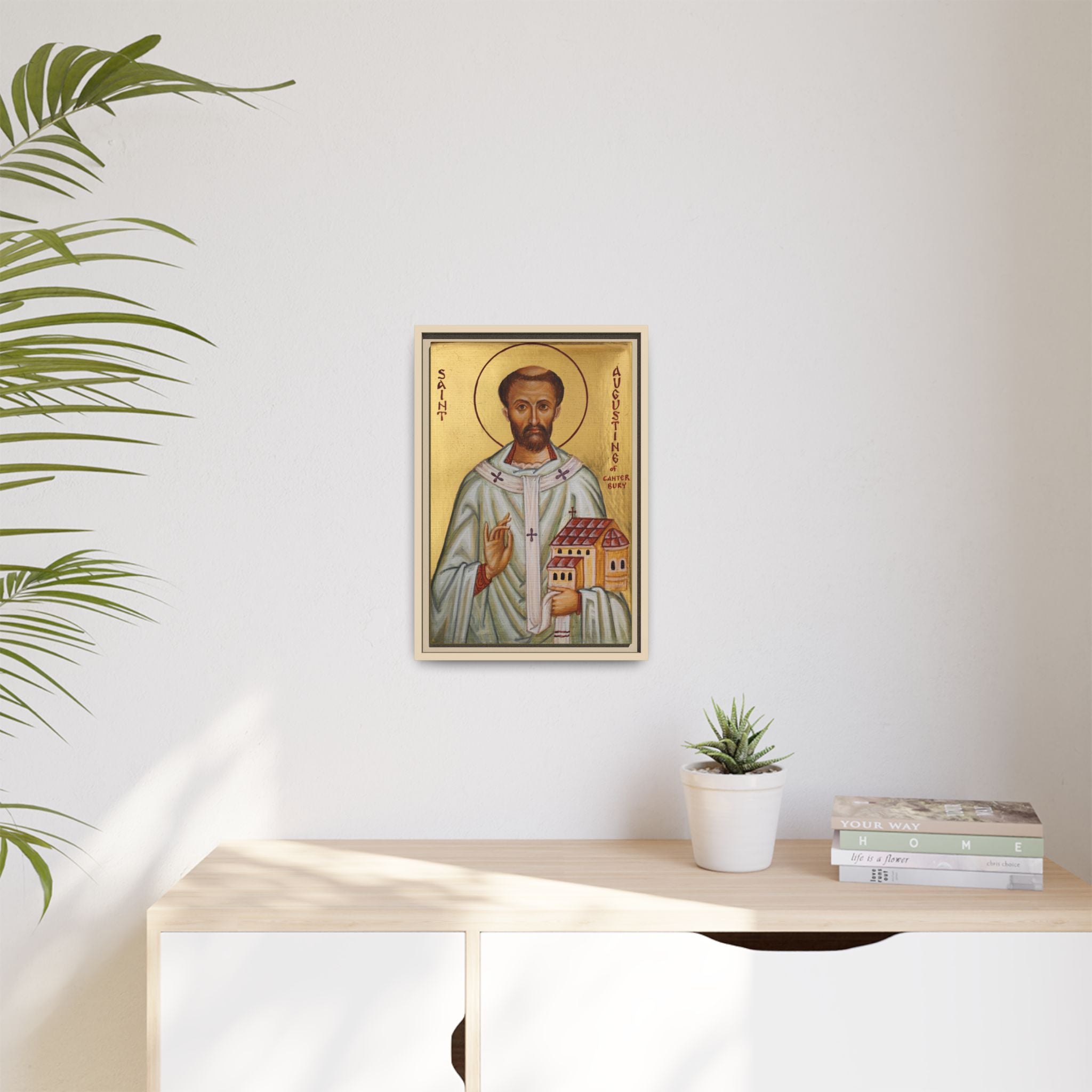 Framed canvas icon of Saint Augustine of Canterbury, traditional Orthodox Christian artwork