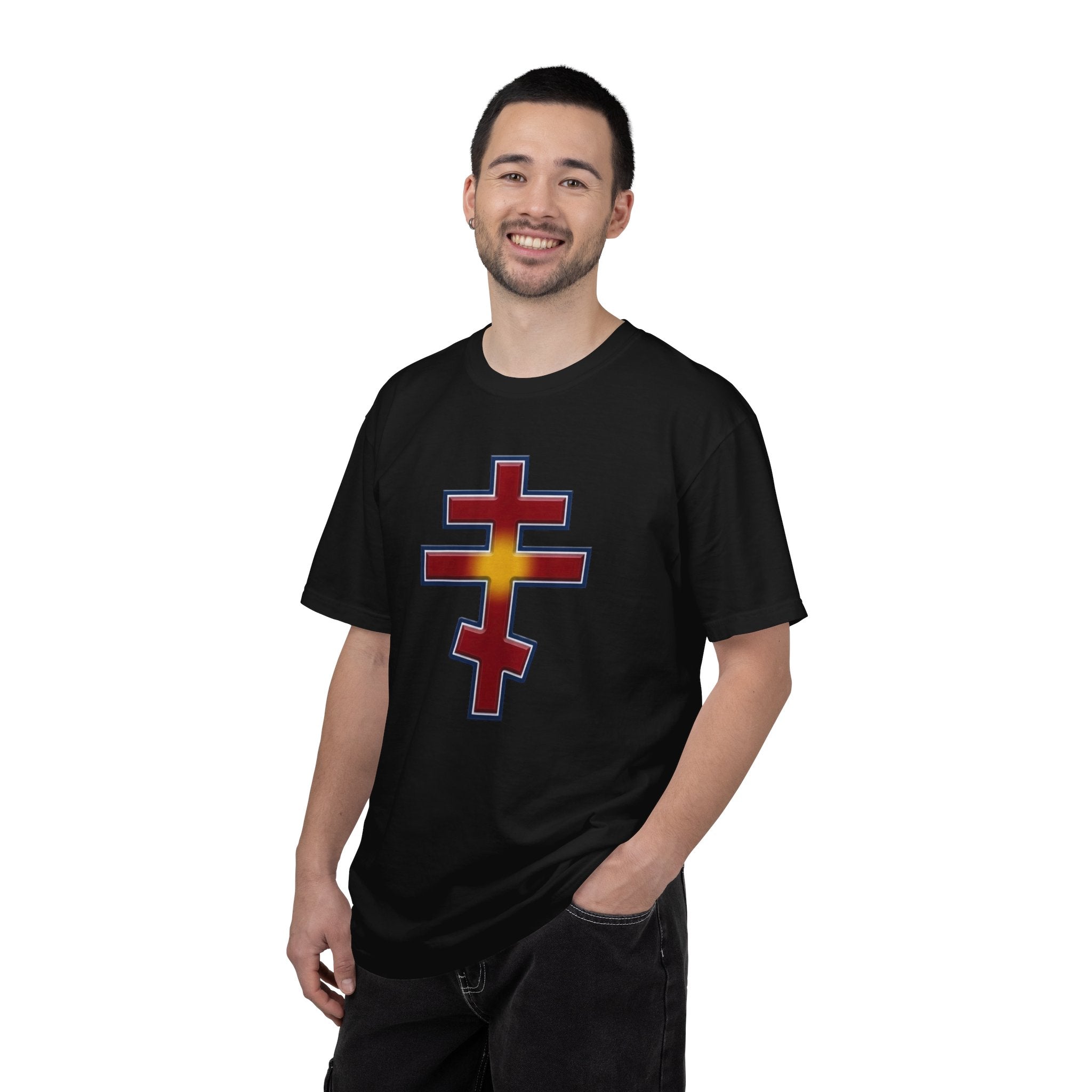 North Macedonian Orthodox Cross design on a heavyweight garment-dyed t-shirt