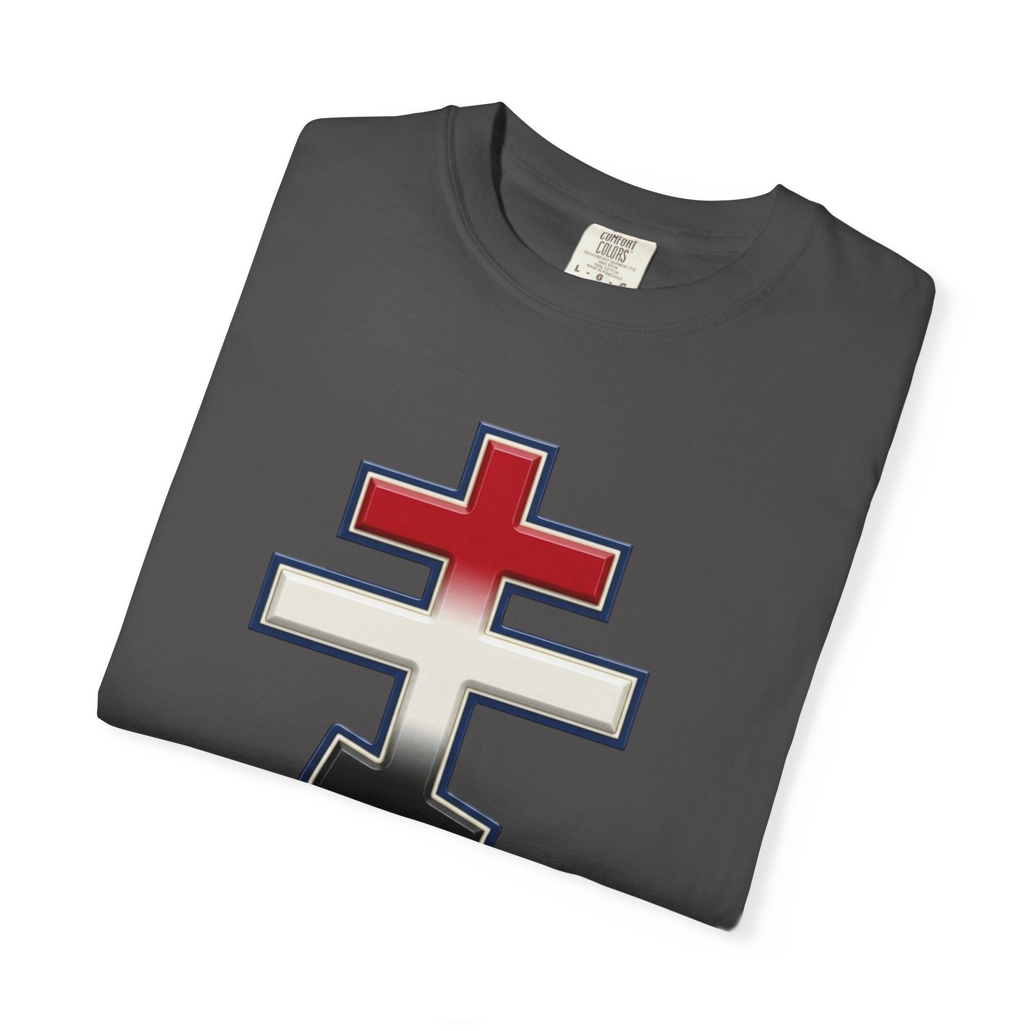 Egyptian Orthodox Cross design on a heavyweight garment-dyed t-shirt