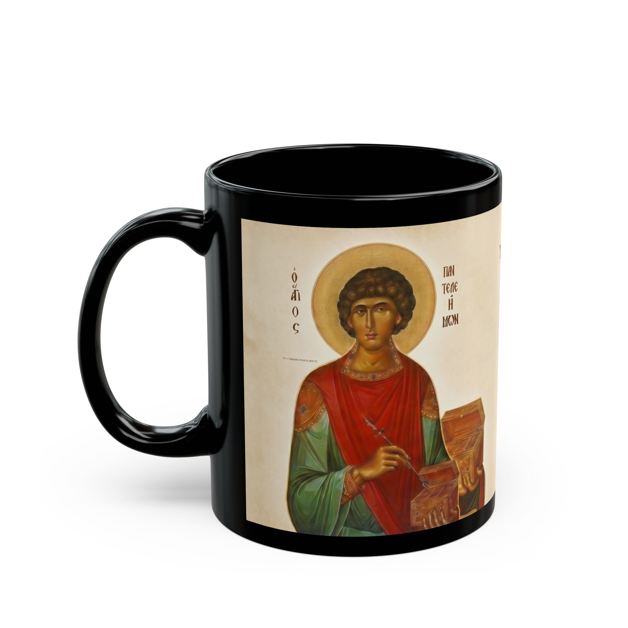Saint Panteleimon the Healer Orthodox Christian Black Coffee Mug — Orthodox Christian Gift