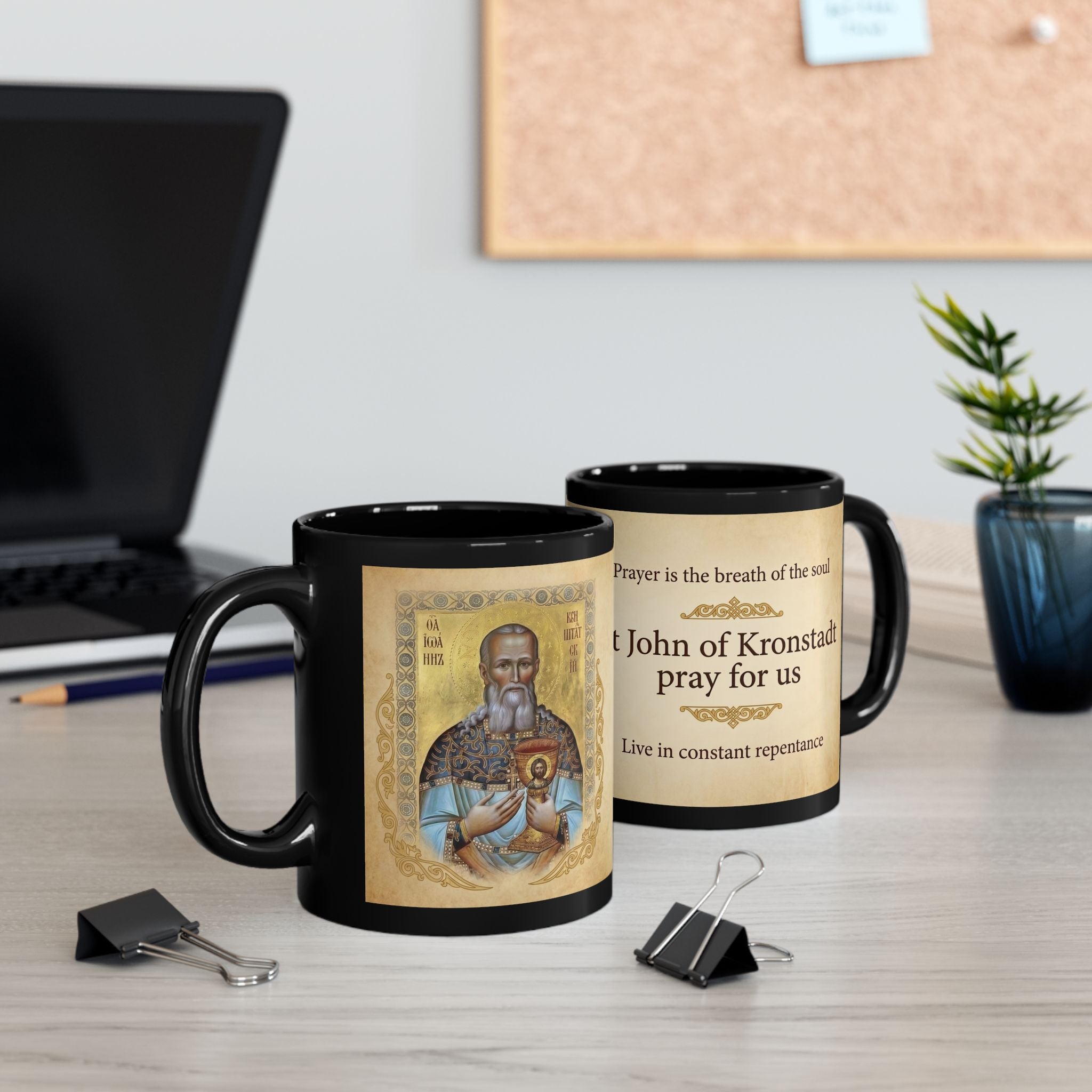 Saint John of Kronstadt Orthodox Christian Black Coffee Mug — Christian Gift Idea