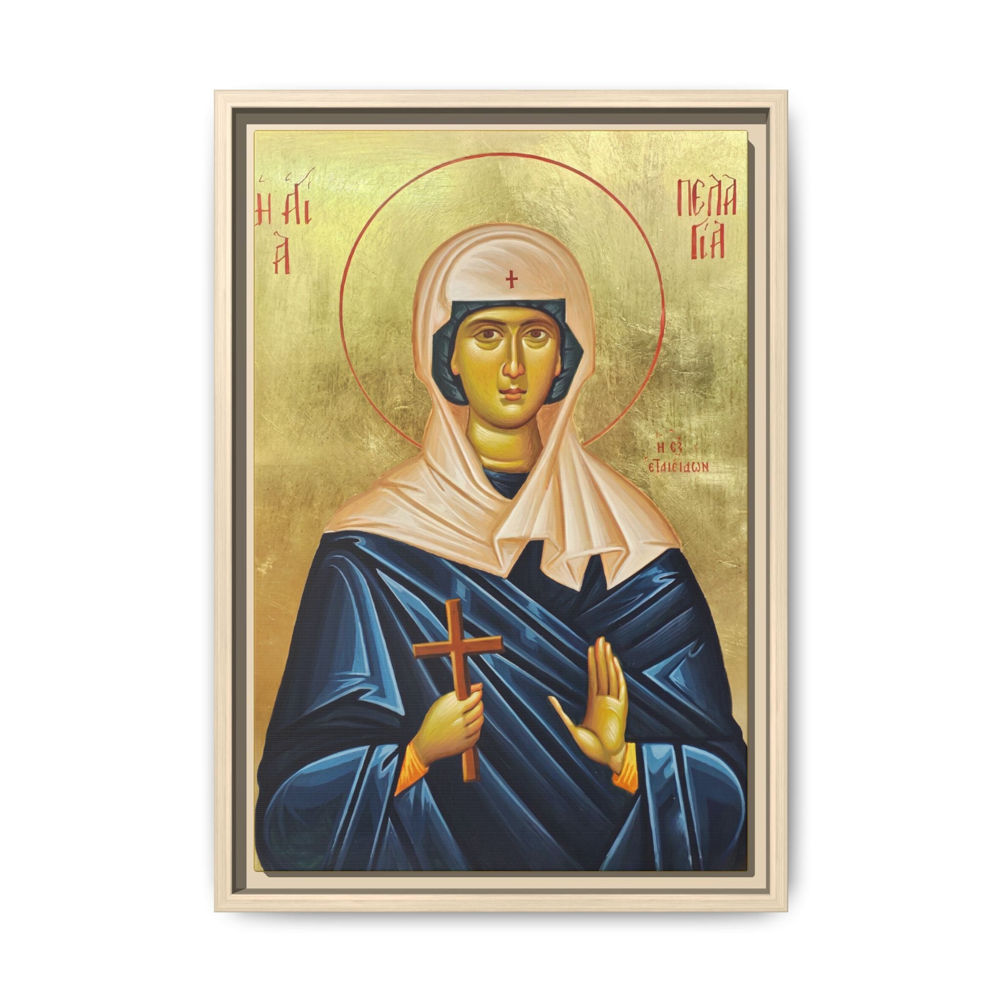 Framed canvas icon of Saint Pelagia the Penitent, traditional Orthodox Christian artwork