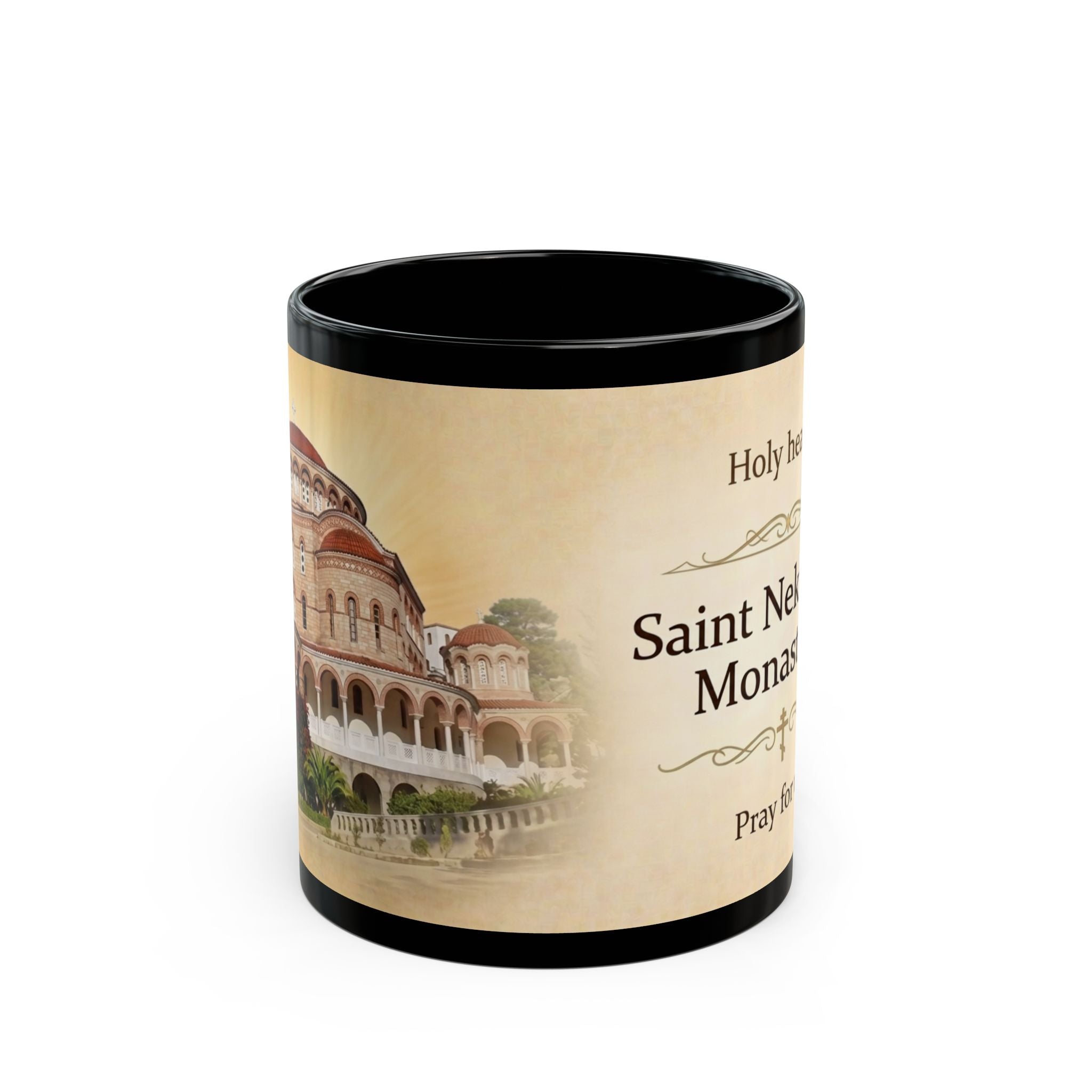 Saint Nektarios Monastery Orthodox Christian Black Coffee Mug — Orthodox Coffee Mug