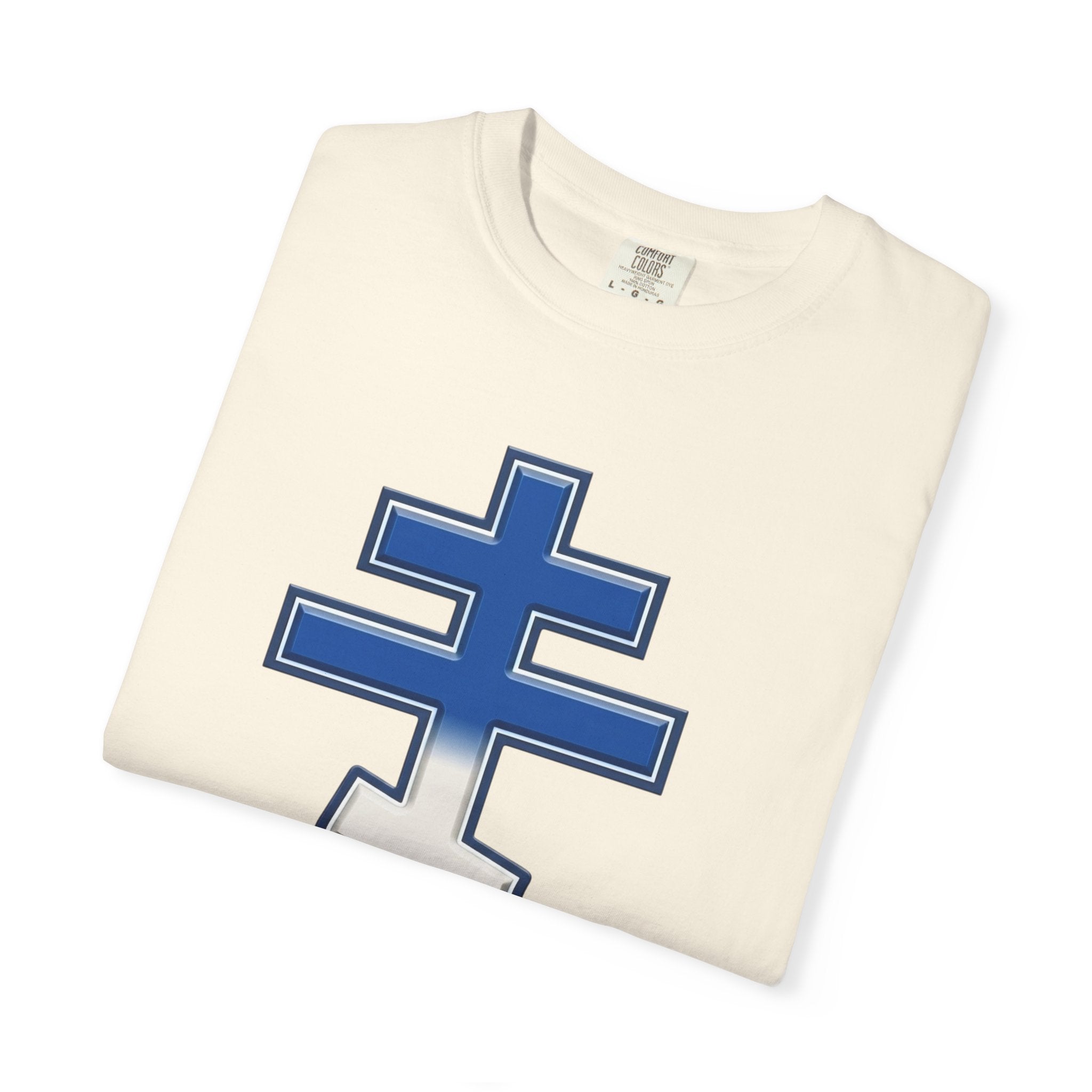 Greek Orthodox Cross design on a heavyweight garment-dyed t-shirt