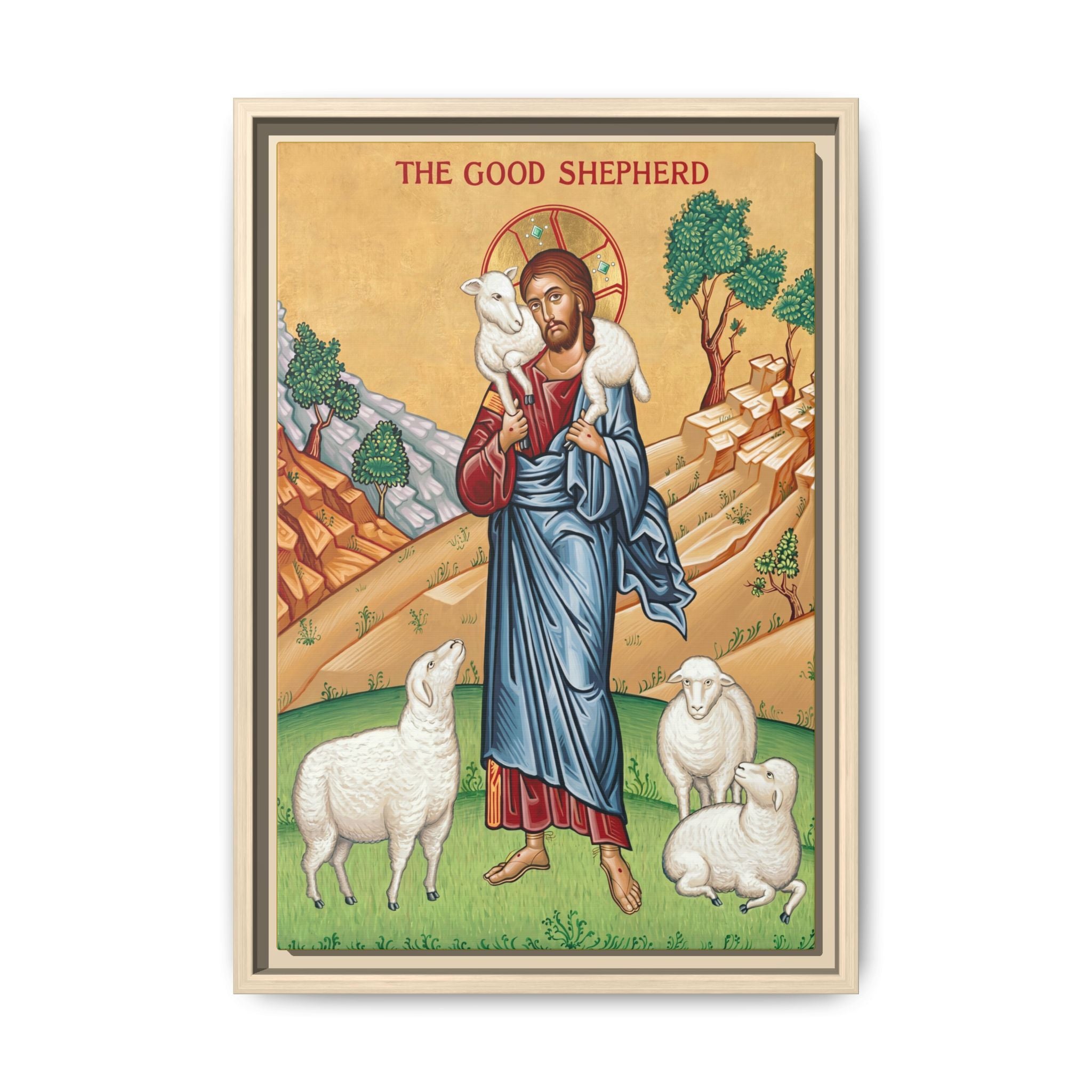 Christ The Good Shepherd Framed Canvas Icon
