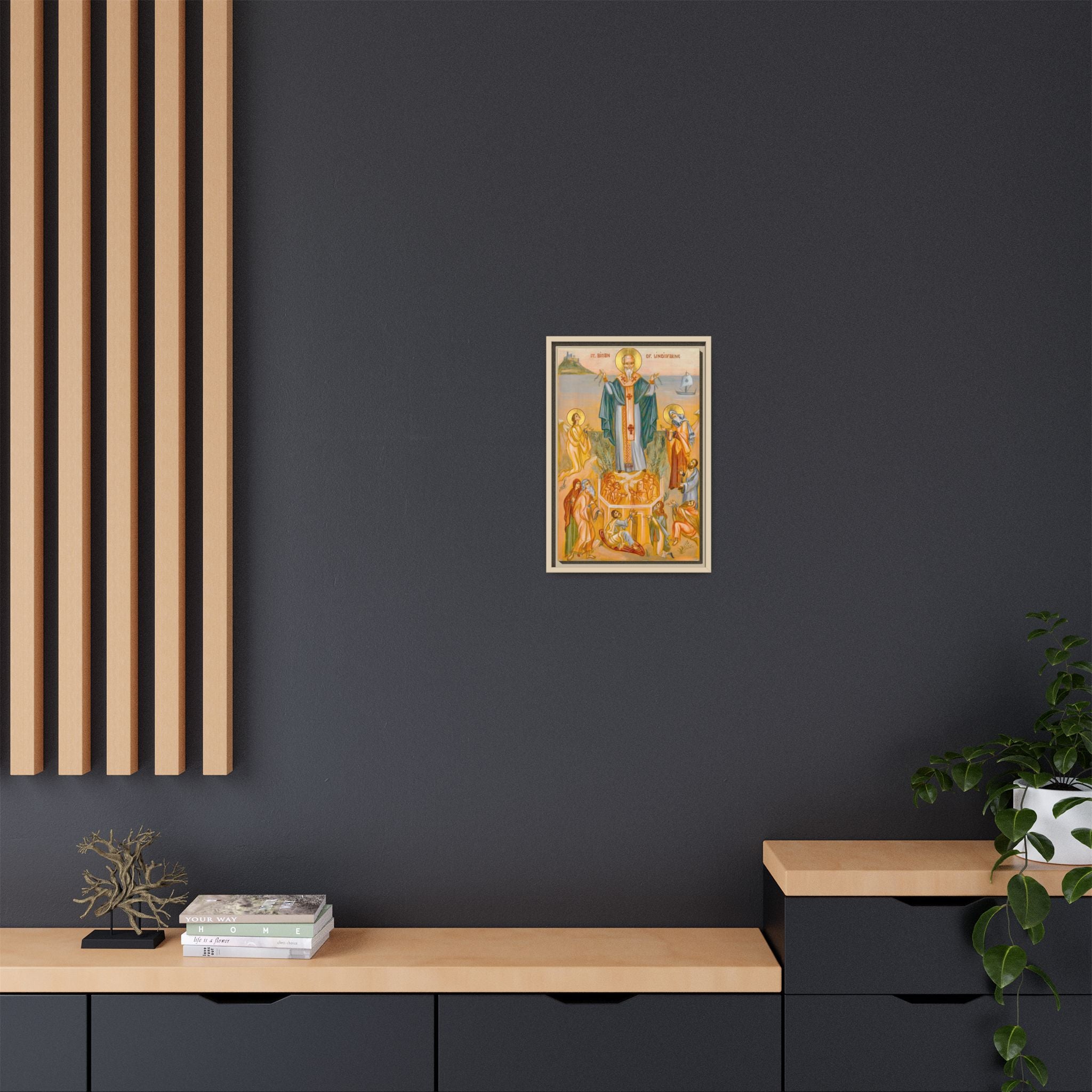 Framed canvas icon of Saint Aidan of Lindisfarne, traditional Orthodox Christian artwork