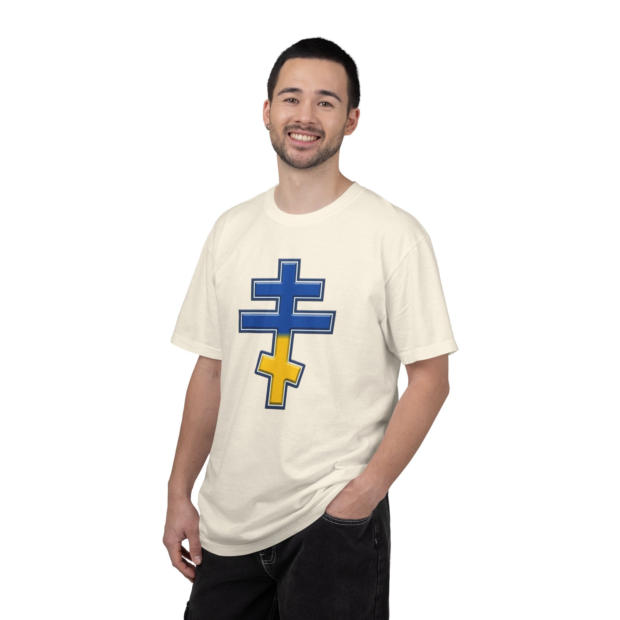 Ukrainian Orthodox Cross design on a heavyweight garment-dyed t-shirt