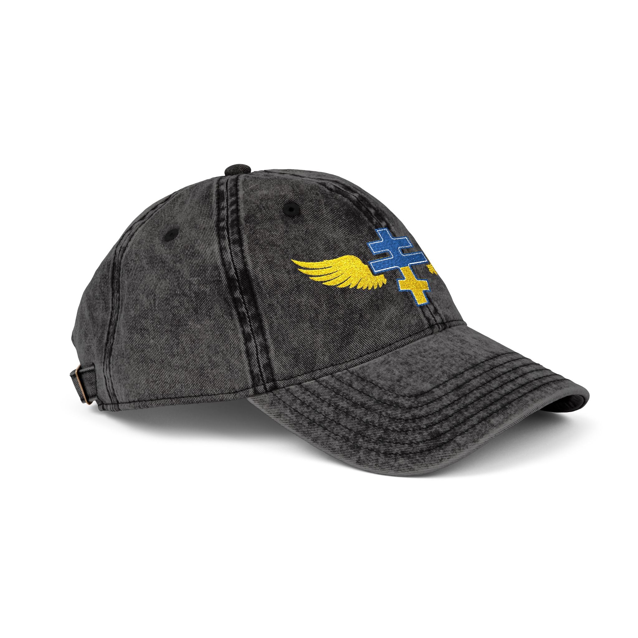 Ukrainian Orthodox cross with wings embroidered on vintage cotton twill cap -- additional view 5