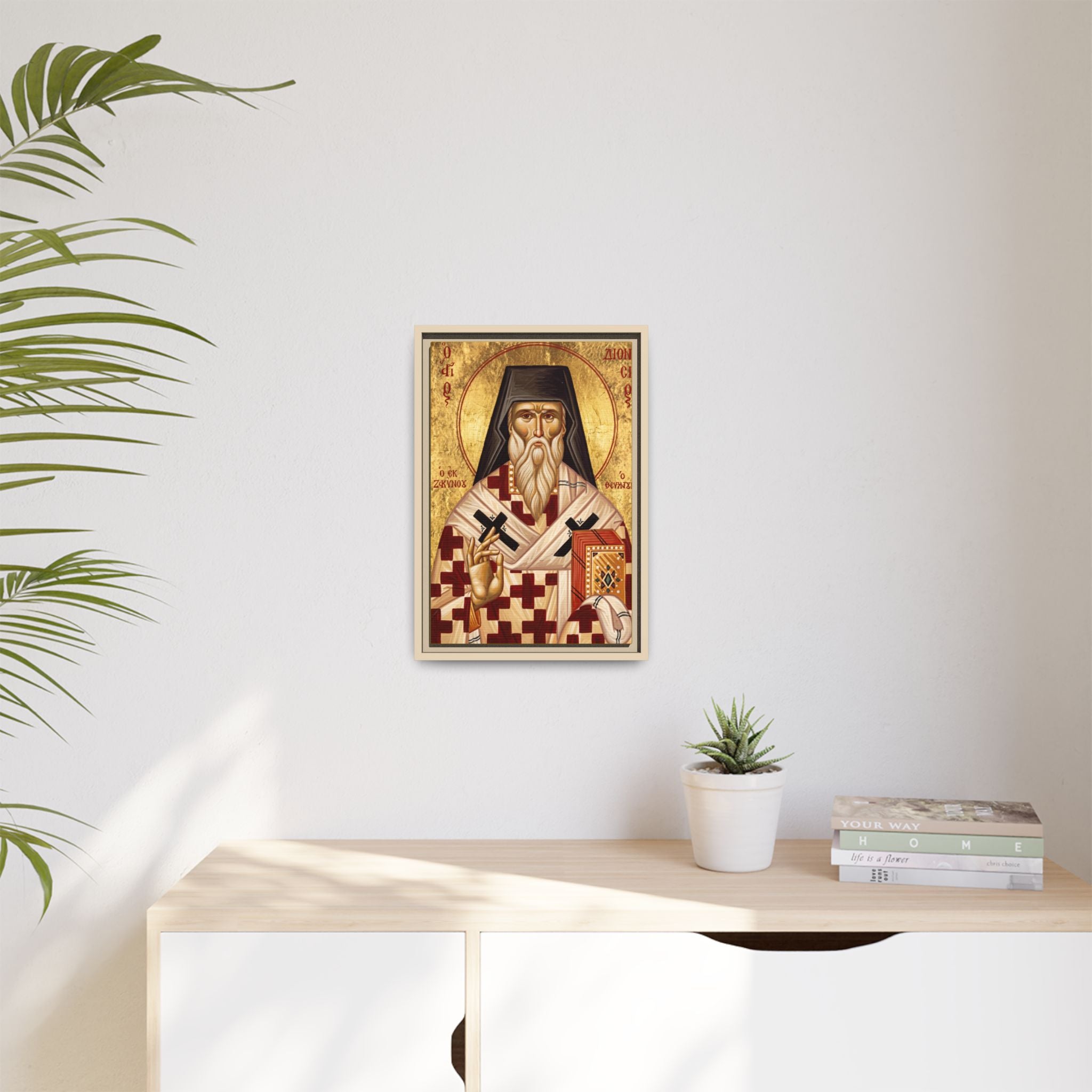 Framed canvas icon of Saint Dionysios of Zakynthos, traditional Orthodox Christian artwork