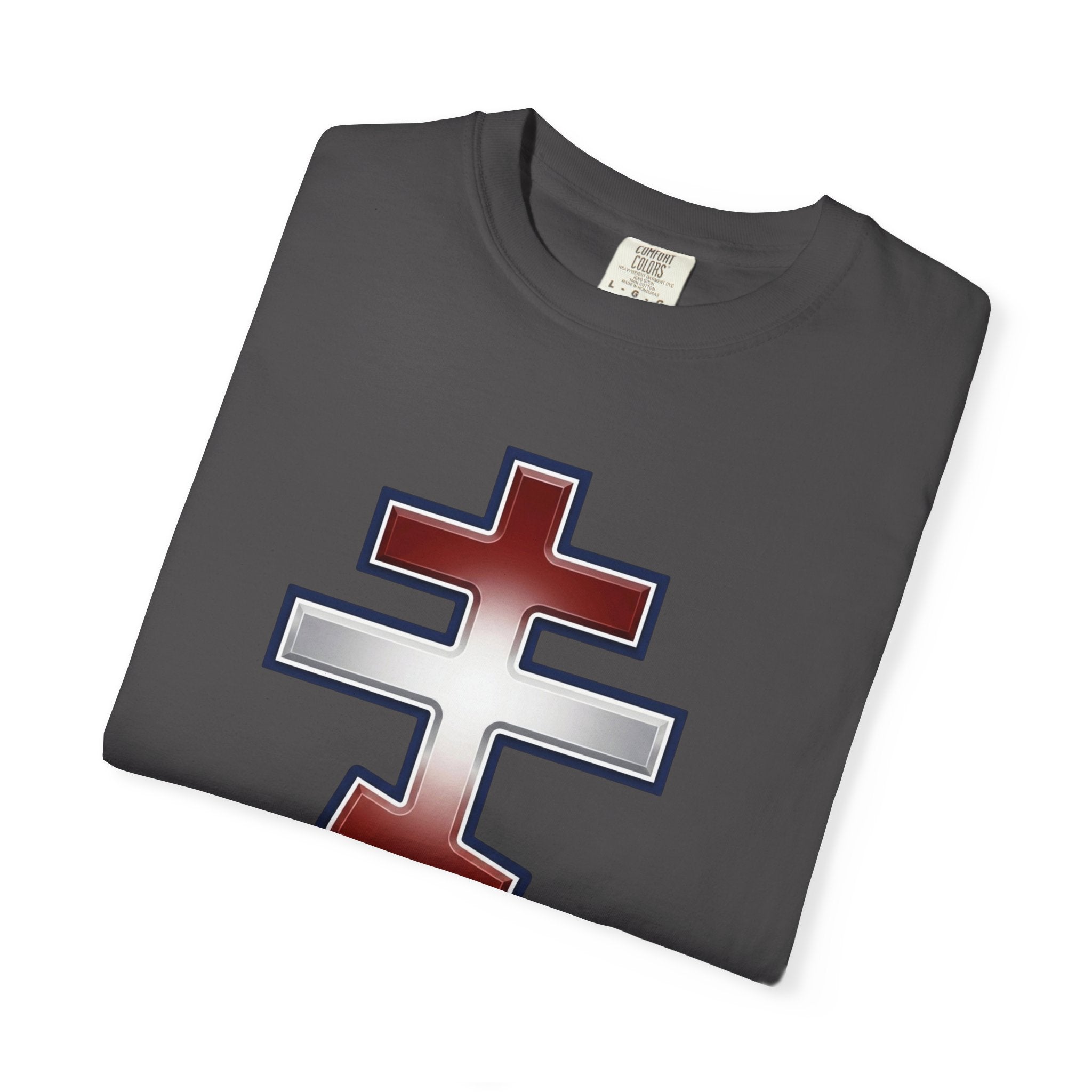 Lebanese Orthodox Cross design on a heavyweight garment-dyed t-shirt
