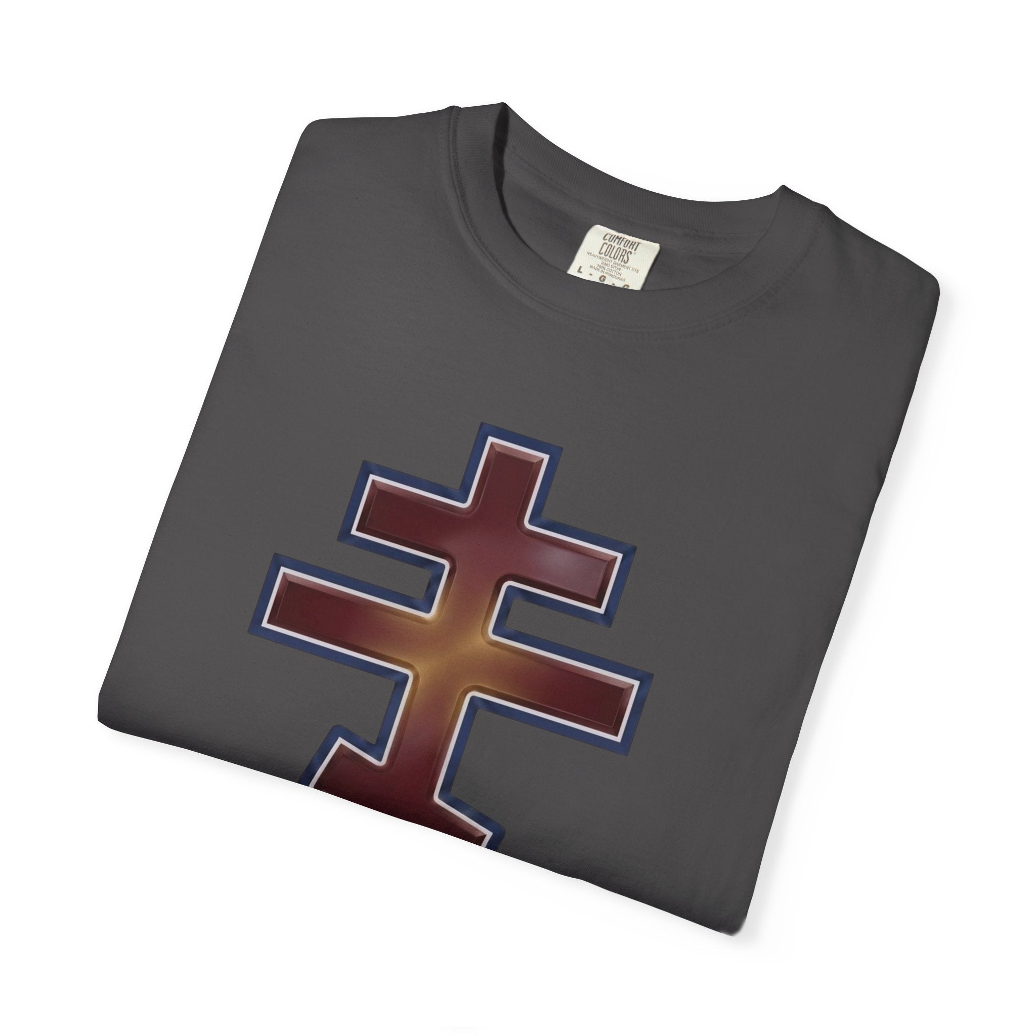Antiochian Orthodox Cross design on a heavyweight garment-dyed t-shirt
