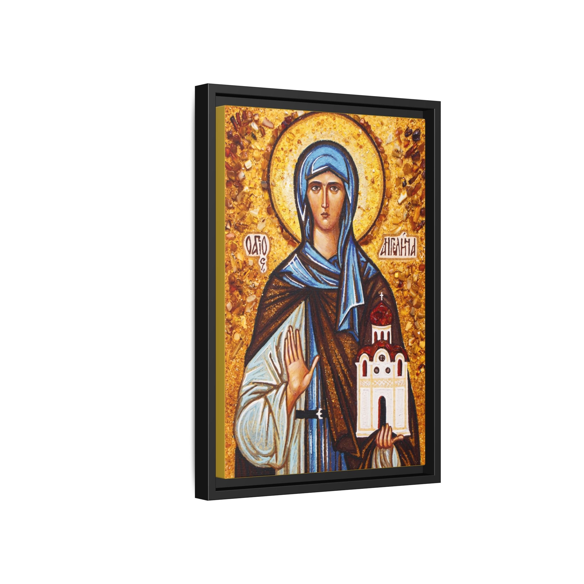 Framed canvas icon of Saint Angelina of Serbia, traditional Orthodox Christian artwork