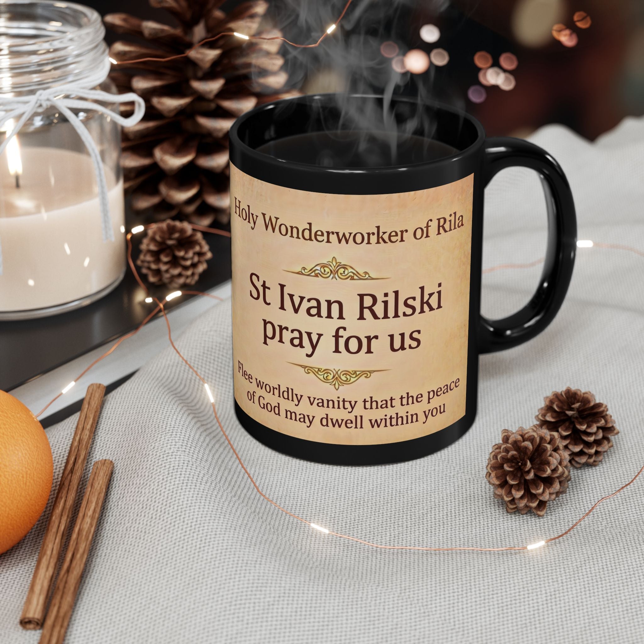 Saint Ivan Rilski Orthodox Christian Black Coffee Mug — Orthodox Coffee Mug
