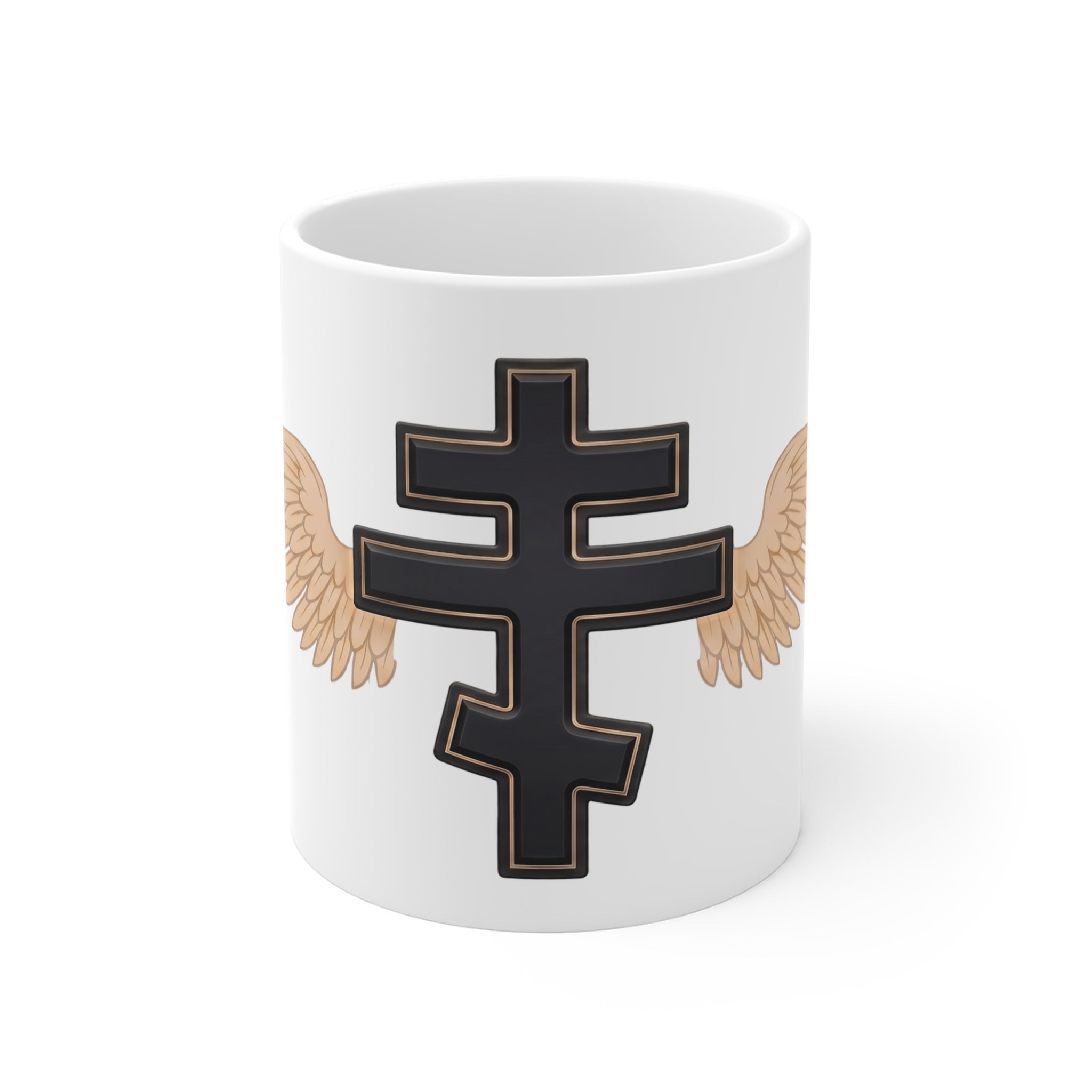 Black Orthodox Cross Orthodox Christian White Coffee Mug — Orthodox Christian Gift