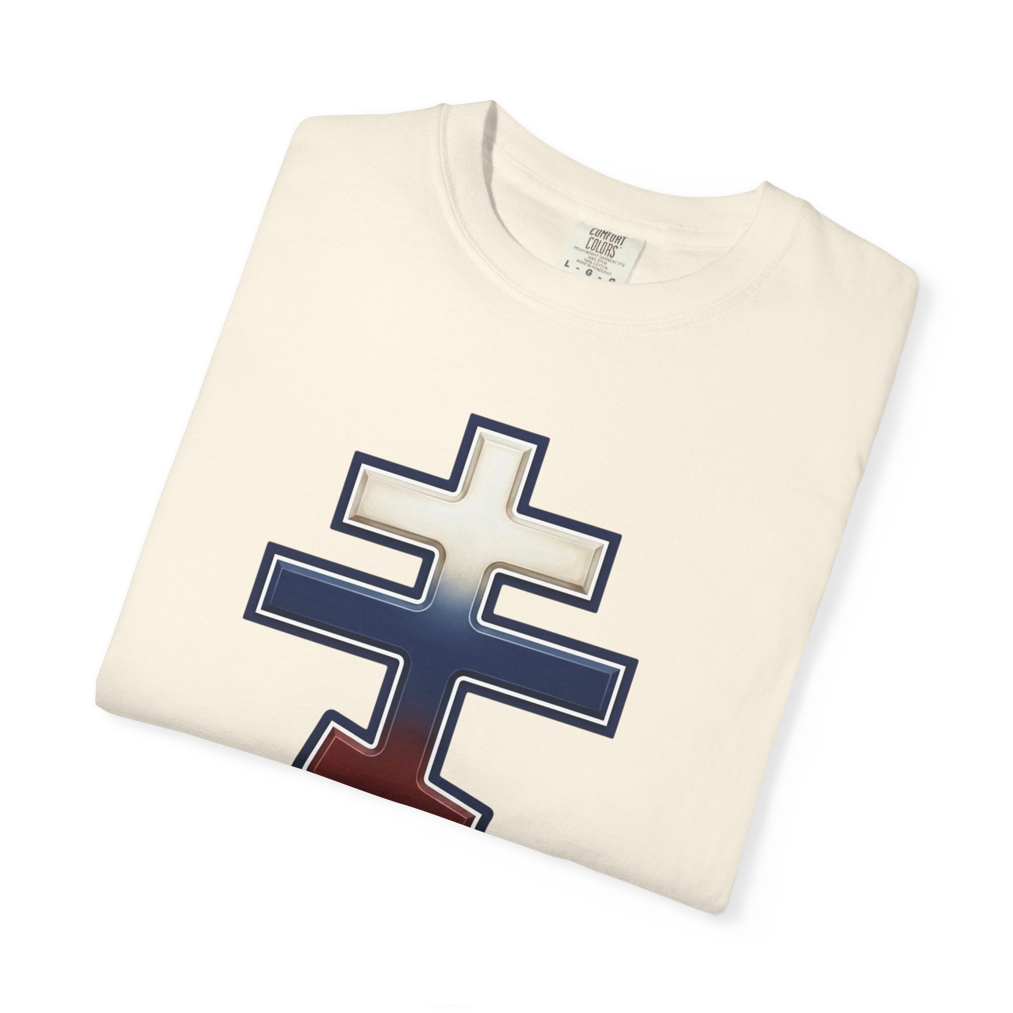 Russian Orthodox Cross design on a heavyweight garment-dyed t-shirt