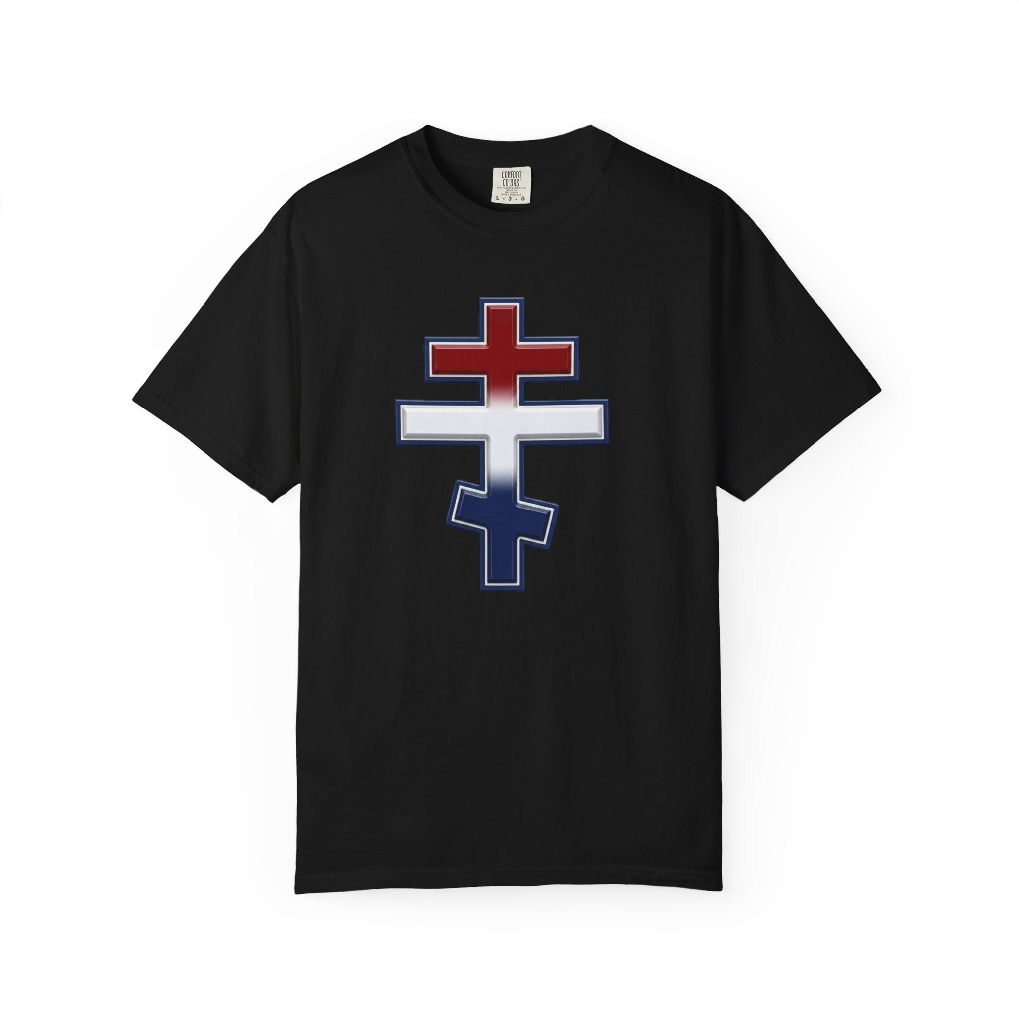 United States Orthodox Cross design on a heavyweight garment-dyed t-shirt