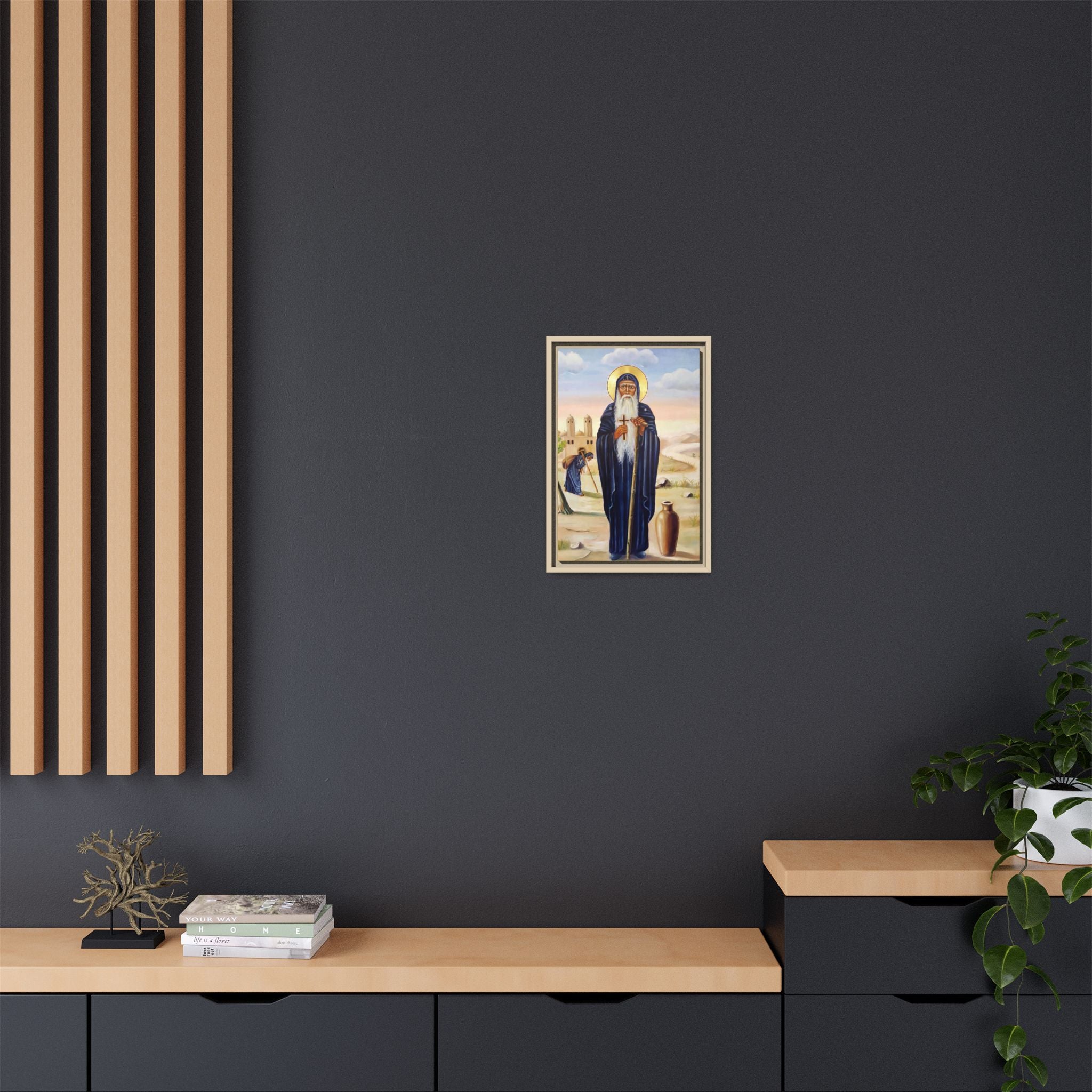 Framed canvas icon of Saint Moses the Ethiopian, traditional Orthodox Christian artwork
