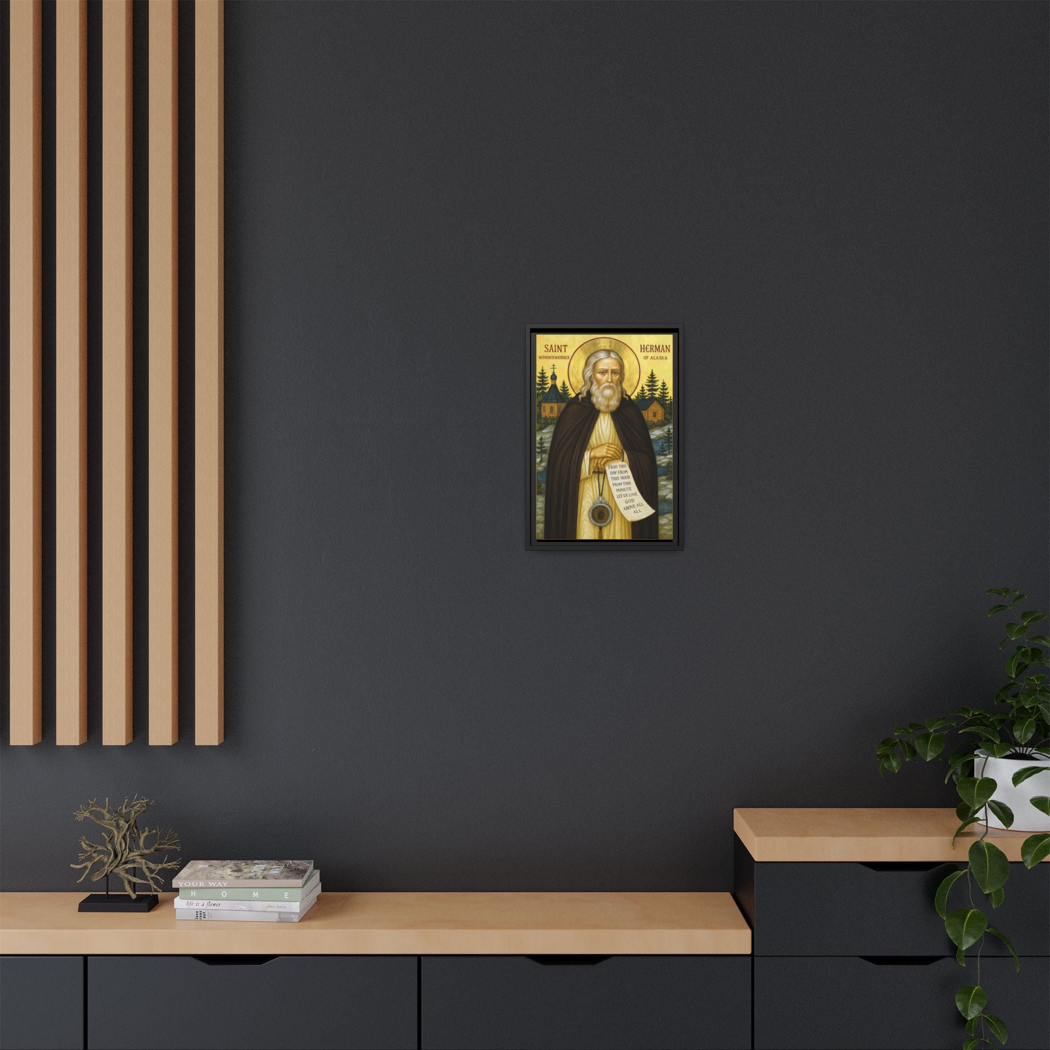 Framed canvas icon of Saint Herman of Alaska, traditional Orthodox Christian artwork