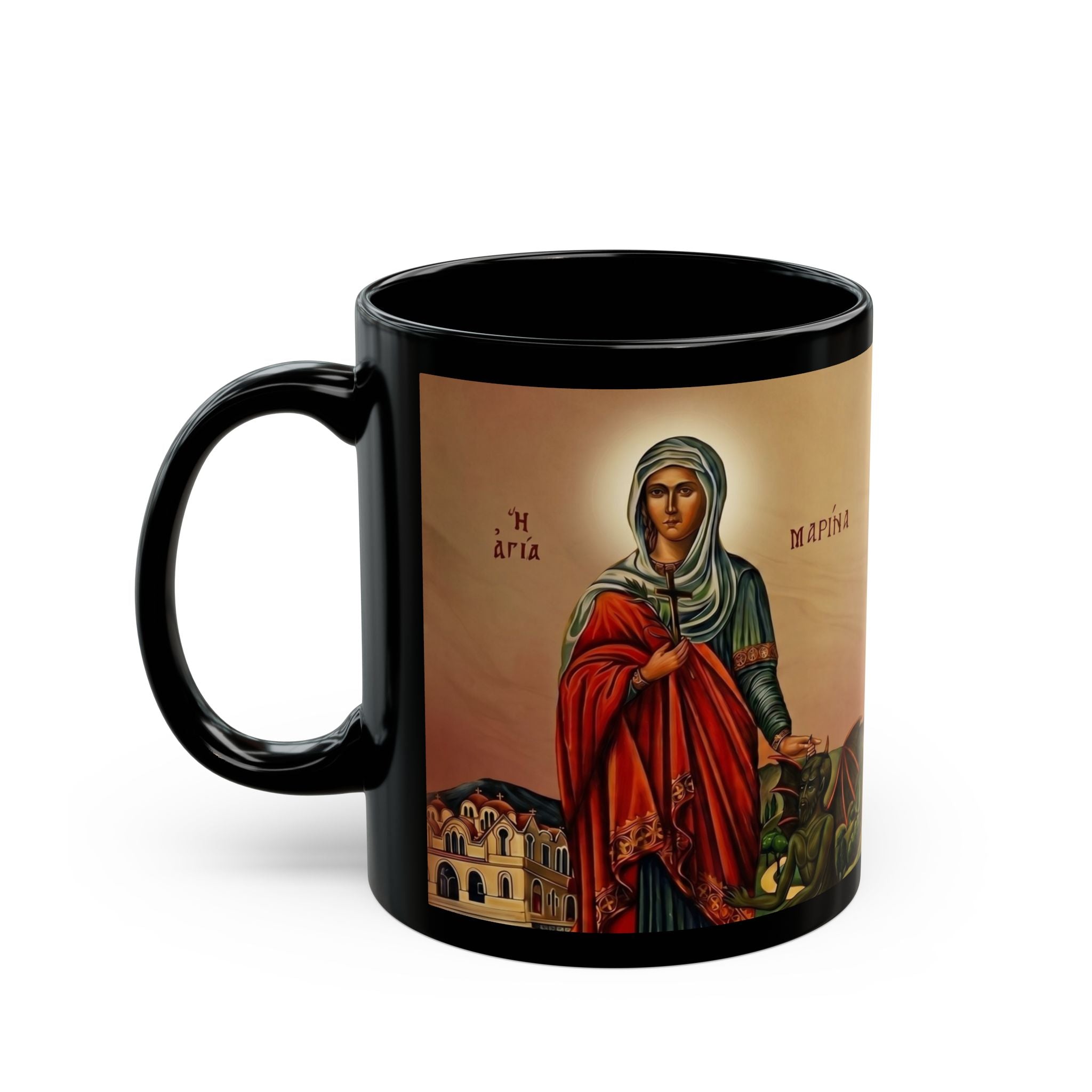 Saint Marina Margaret Orthodox Christian Black Coffee Mug — Orthodox Christian Gift