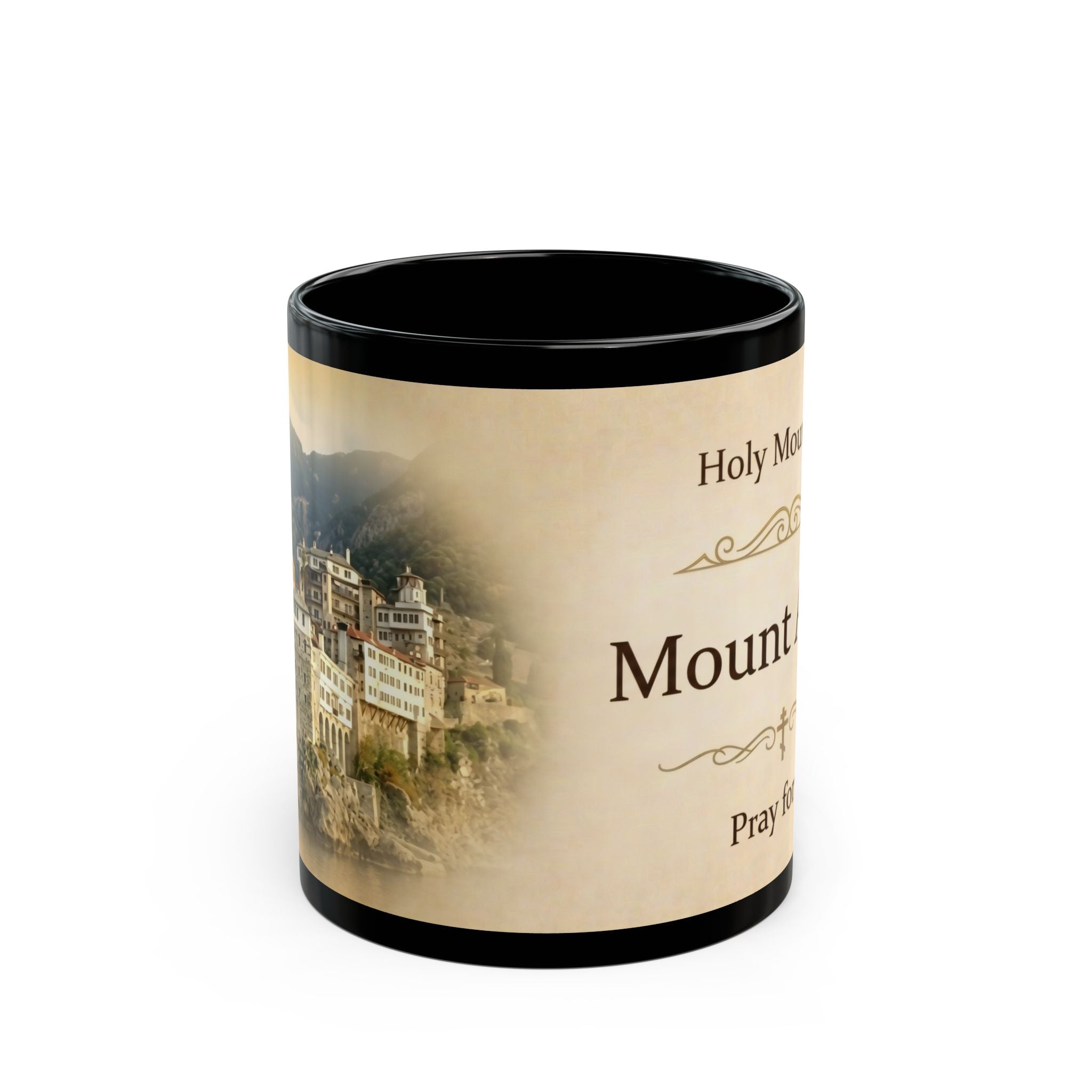 Mount Athos Monastery Orthodox Christian Black Coffee Mug — Orthodox Christian Mug