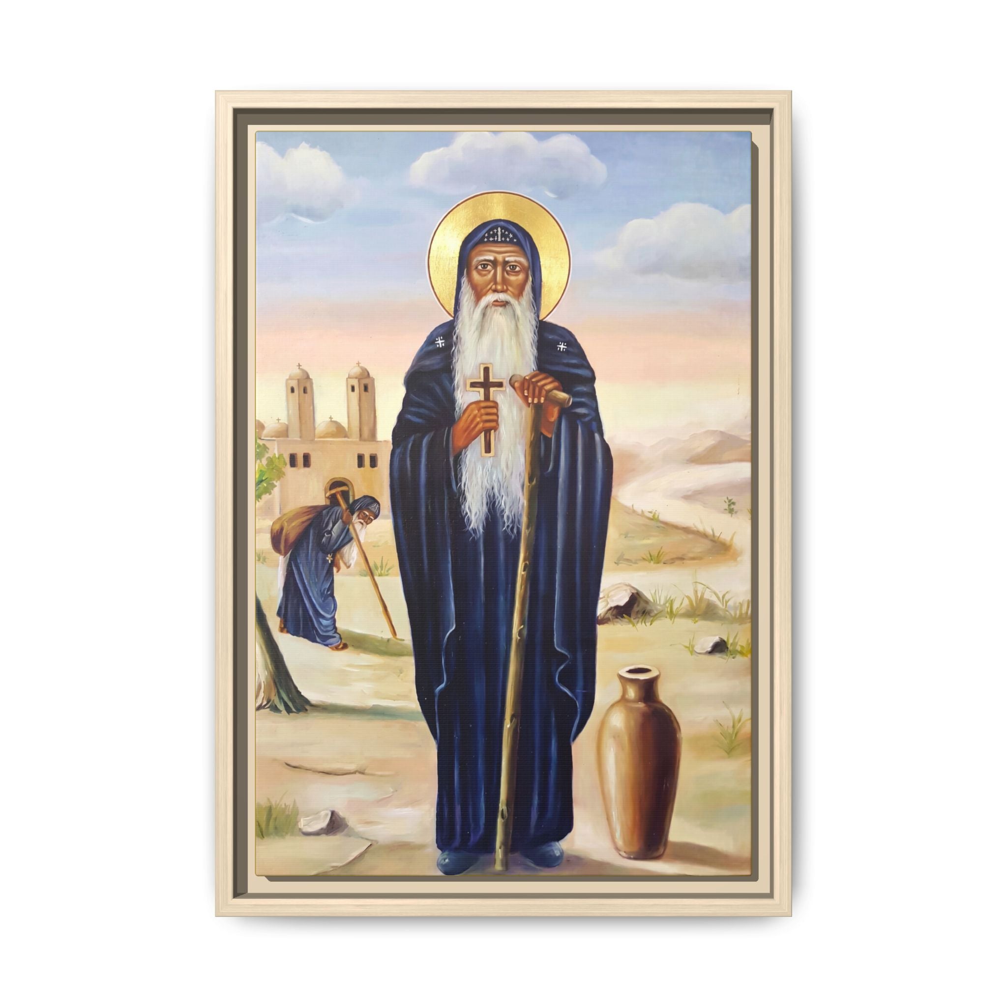 Framed canvas icon of Saint Moses the Ethiopian, traditional Orthodox Christian artwork