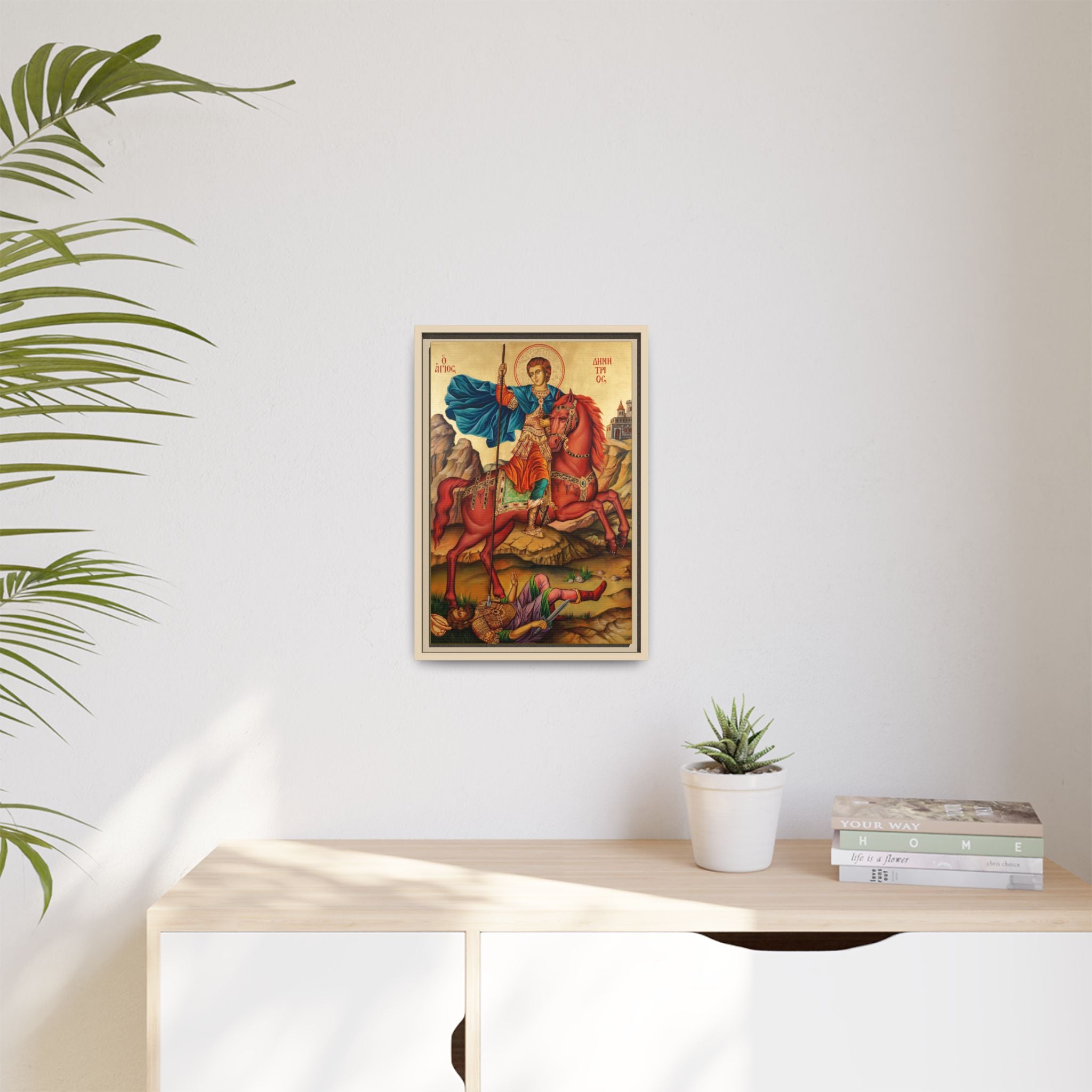 Framed canvas icon of Saint Demetrios of Thessaloniki, traditional Orthodox Christian artwork