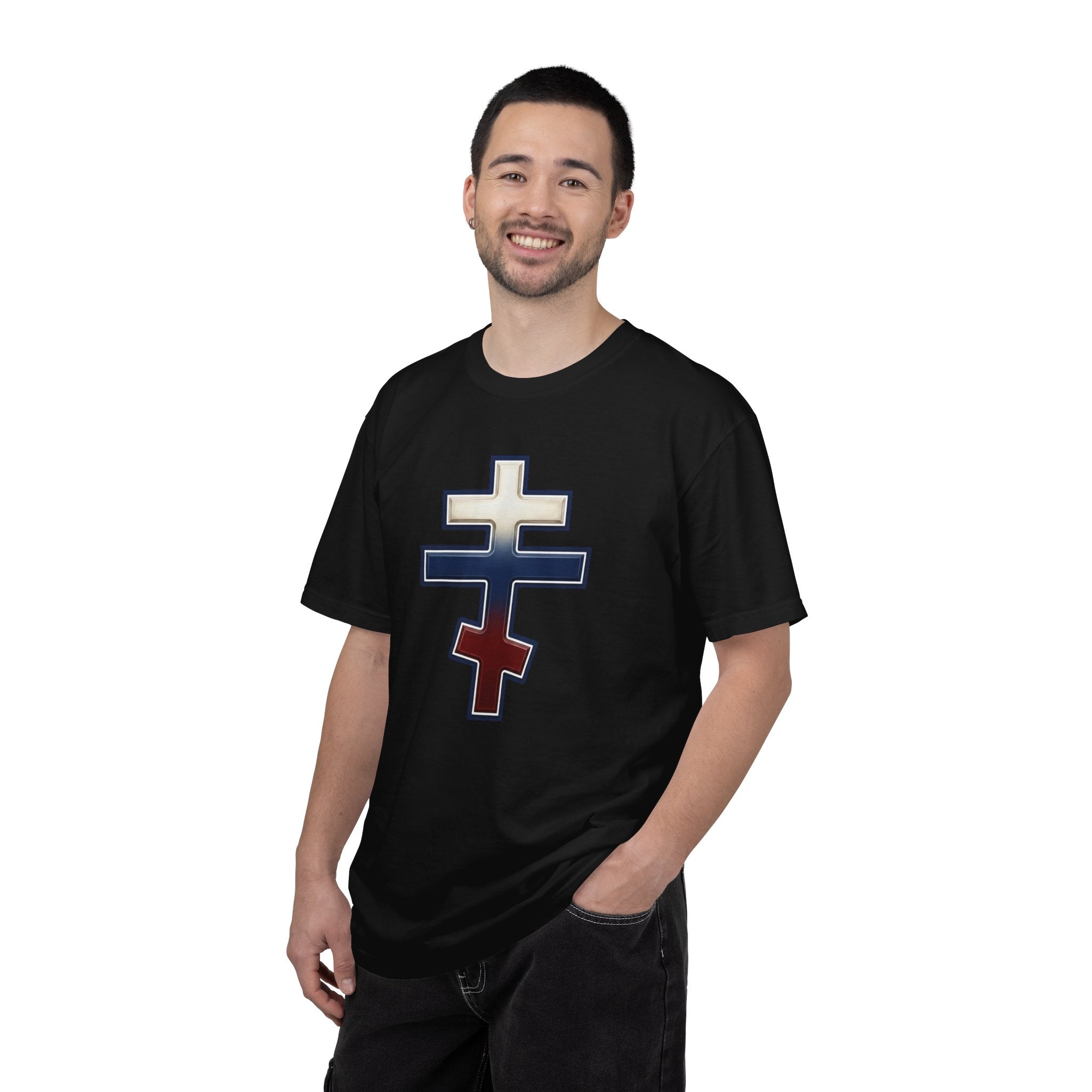 Russian Orthodox Cross design on a heavyweight garment-dyed t-shirt