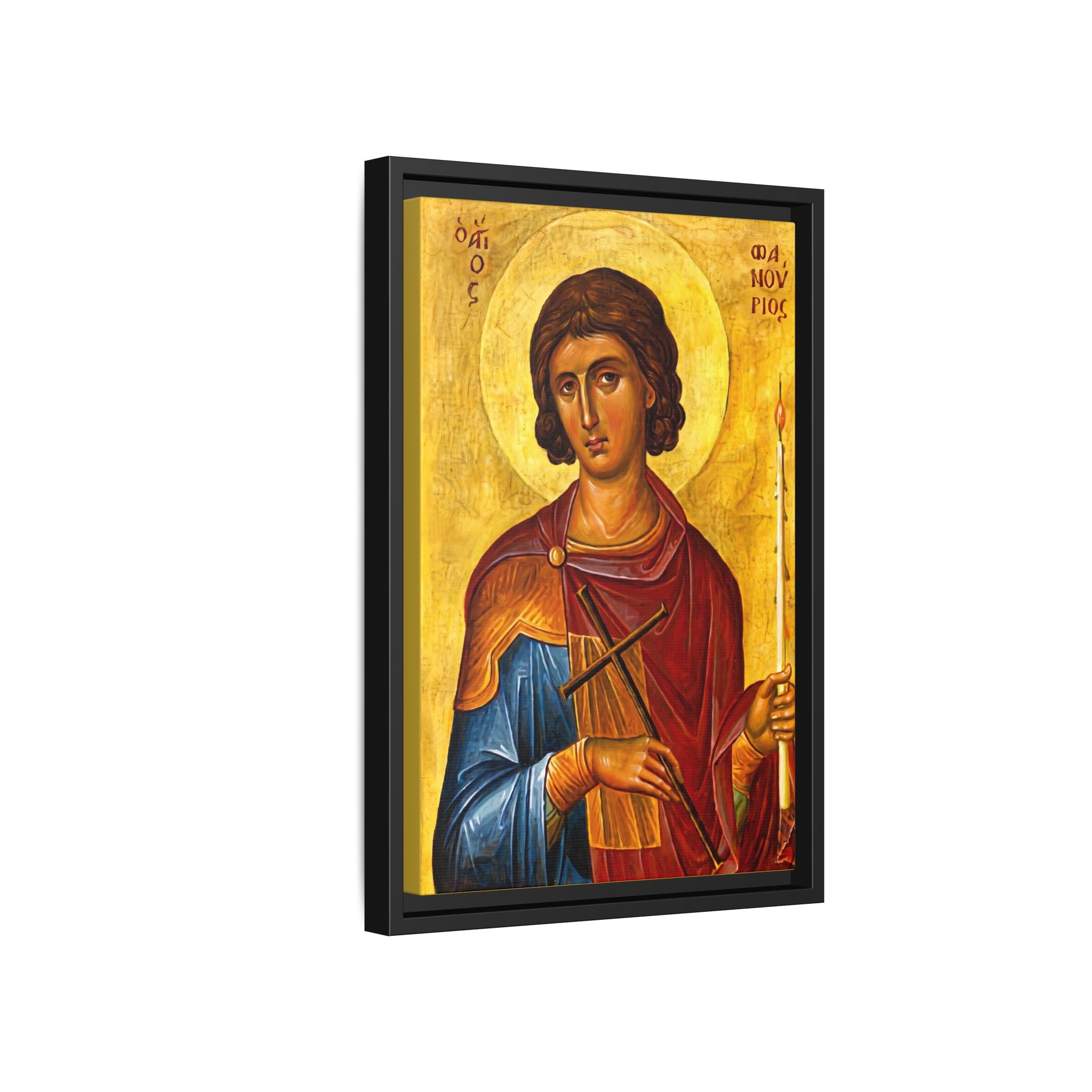 Framed canvas icon of Saint Fanourios, traditional Orthodox Christian artwork