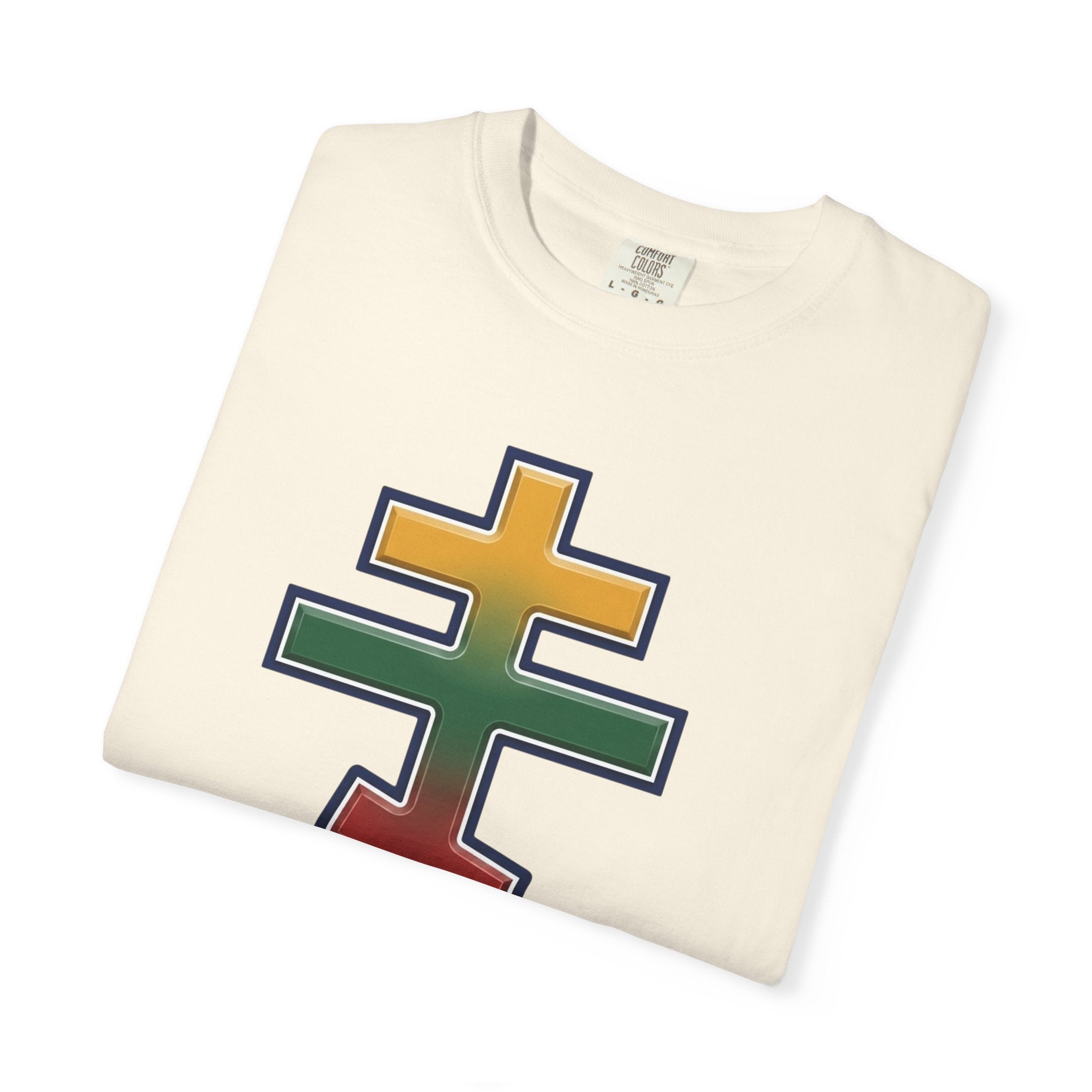 Lithuanian Orthodox Cross design on a heavyweight garment-dyed t-shirt