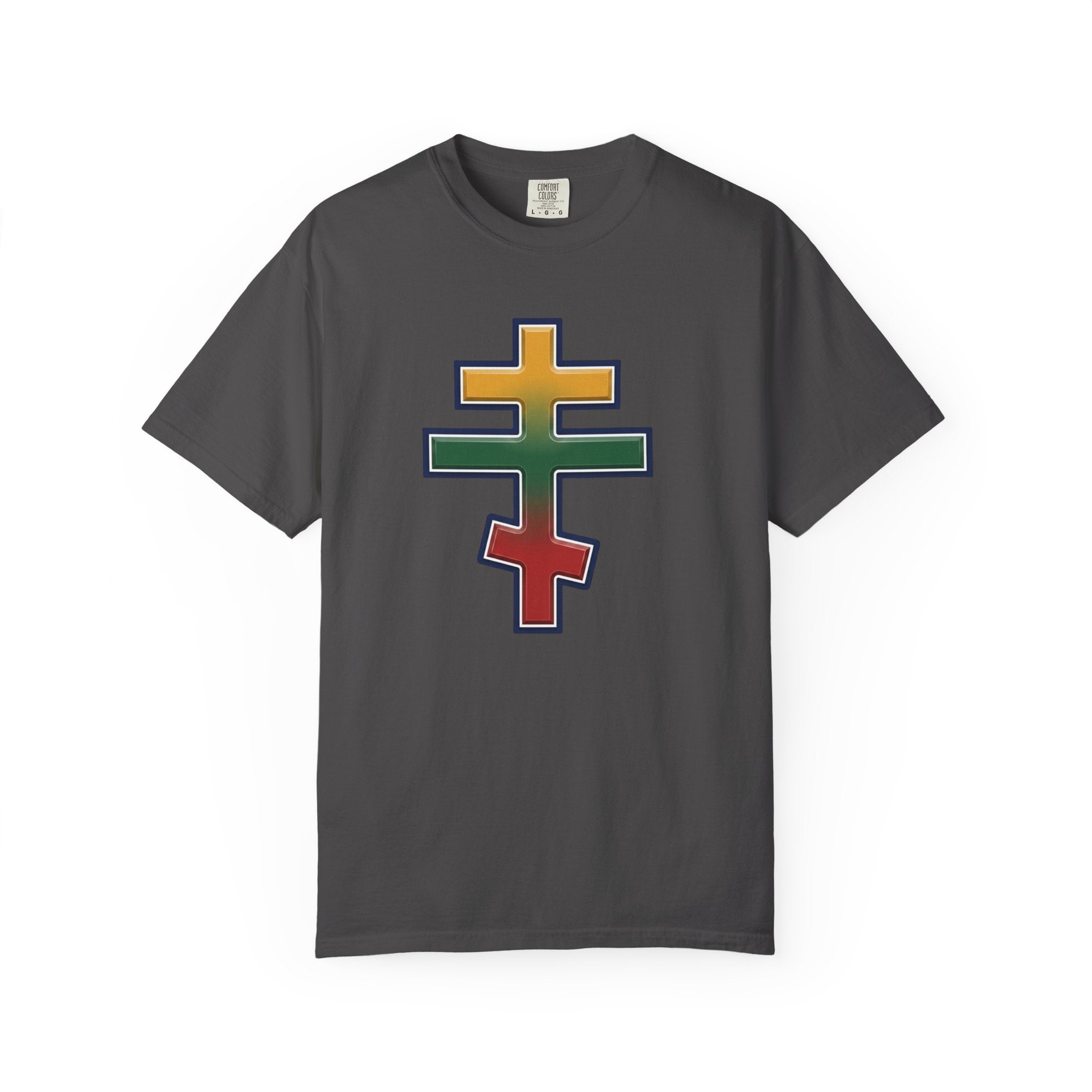 Lithuanian Orthodox Cross design on a heavyweight garment-dyed t-shirt