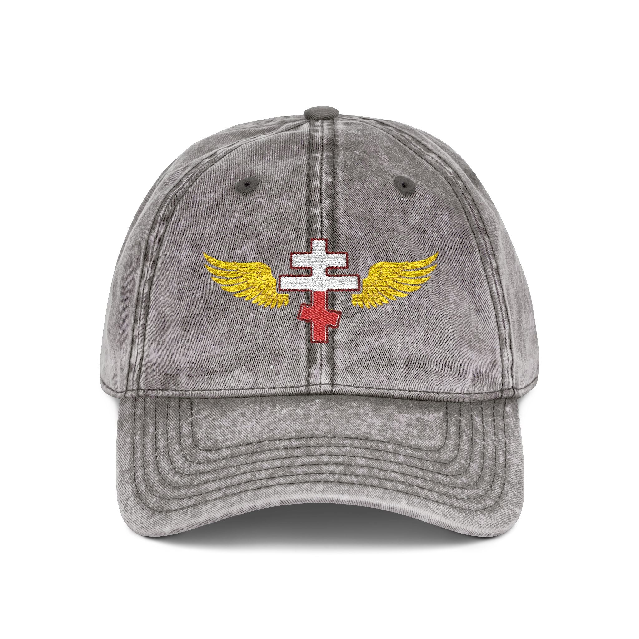 Polish Orthodox cross with wings embroidered on vintage cotton twill cap