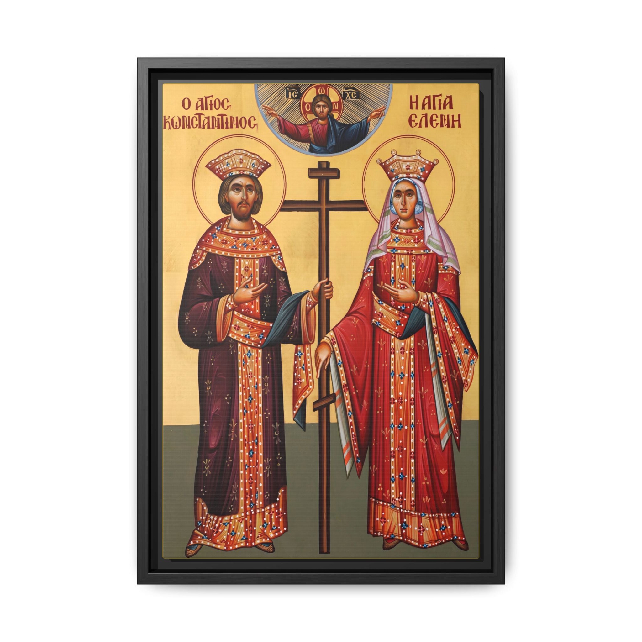 Framed canvas icon of Saint Constantine and Saint Helen, traditional Orthodox Christian artwork