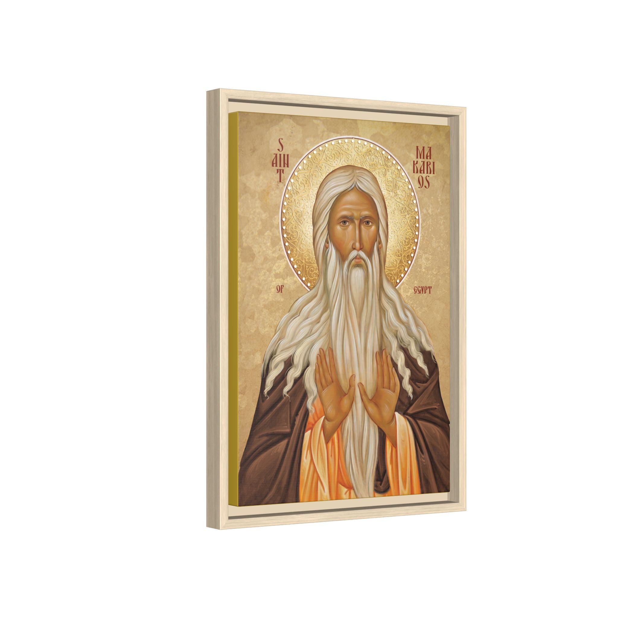 Framed canvas icon of Saint Macarius of Egypt, traditional Orthodox Christian artwork