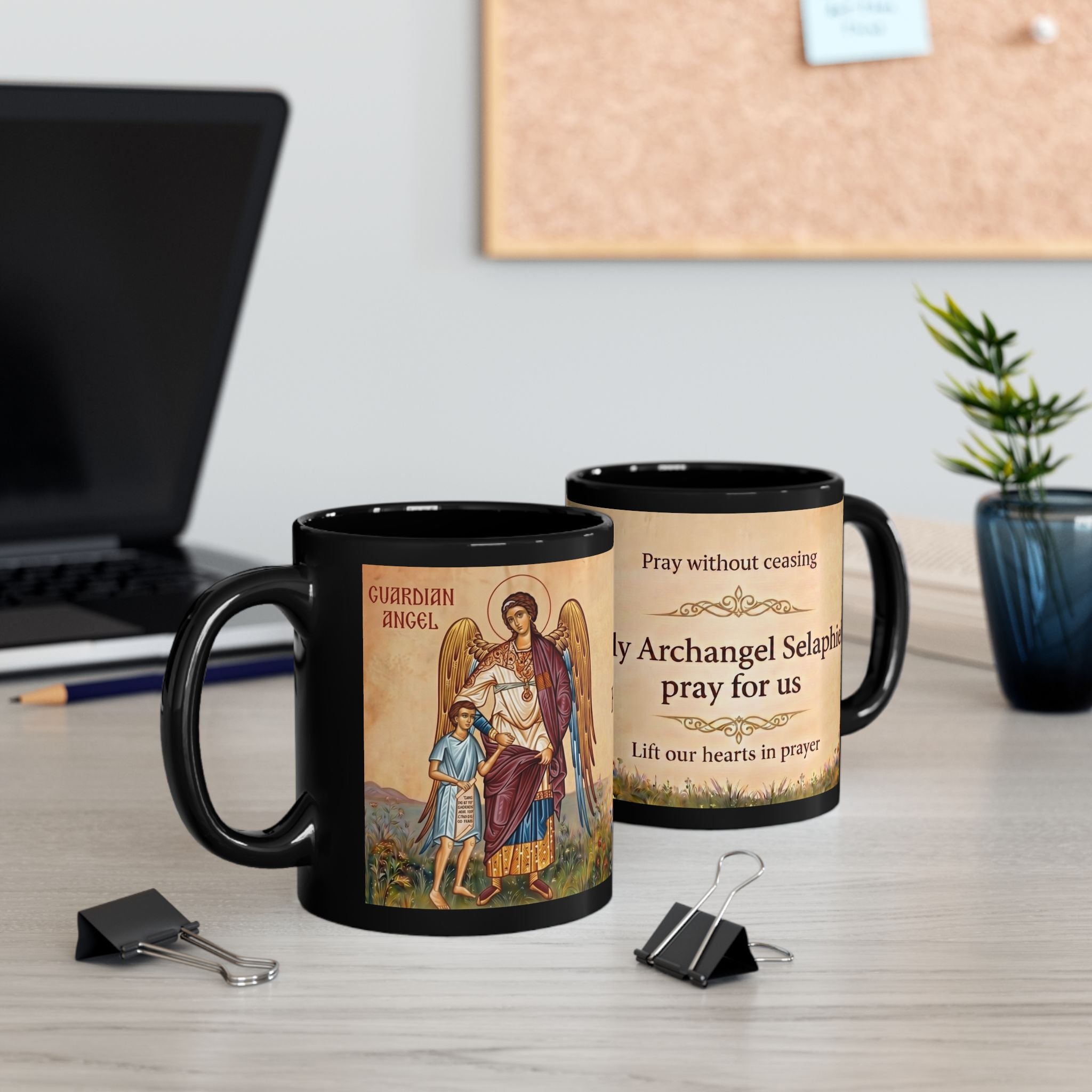 Archangel Selaphiel Orthodox Christian Black Coffee Mug — Christian Gift Idea