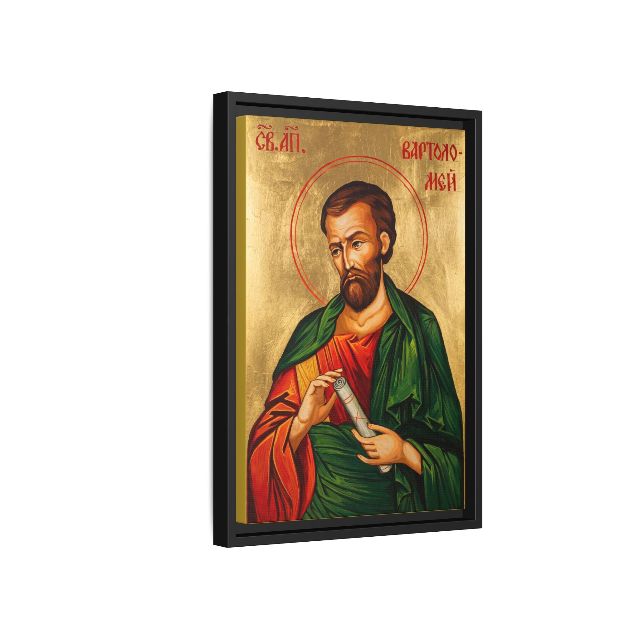 Framed canvas icon of Saint Bartholomew the Apostle, traditional Orthodox Christian artwork