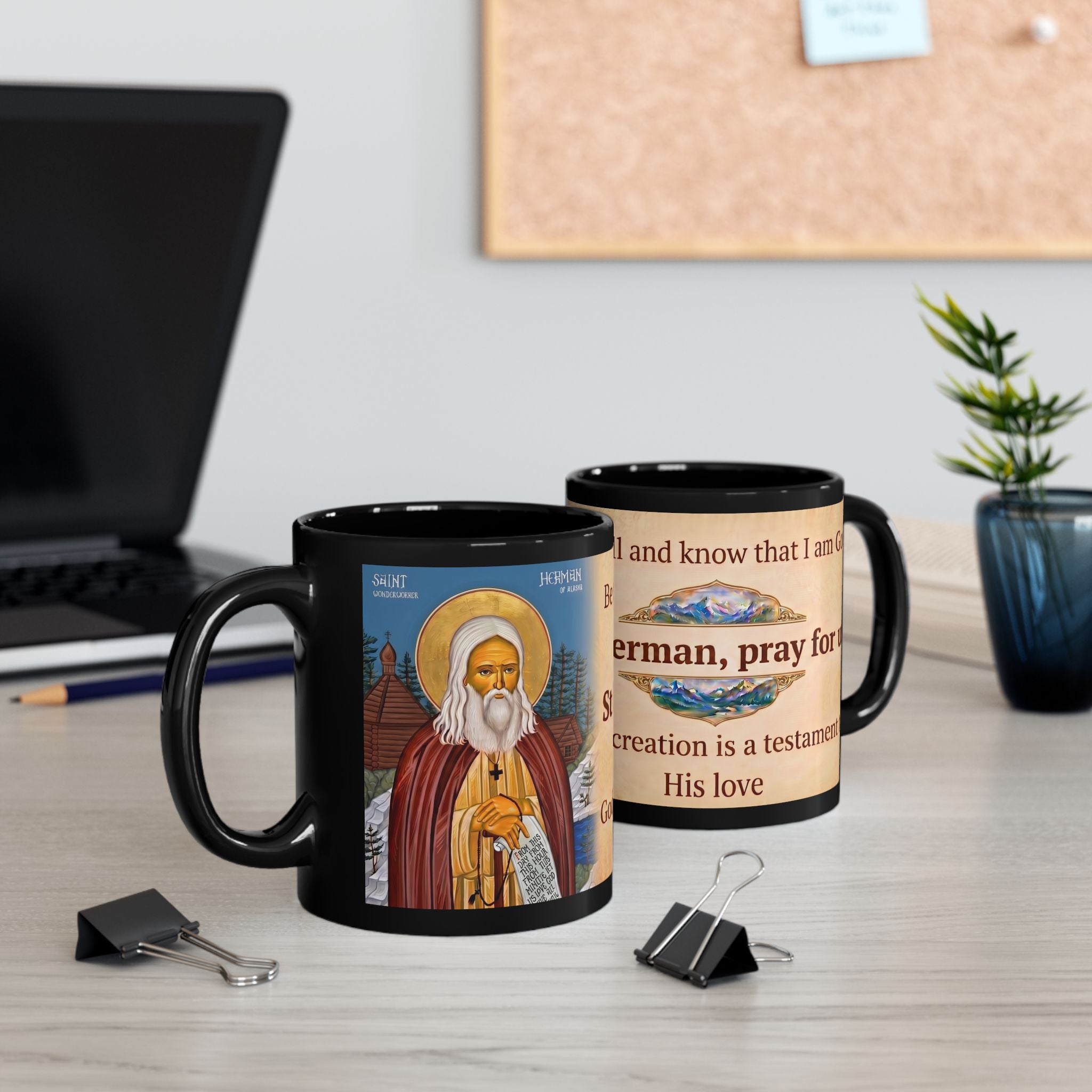 Saint Herman of Alaska Orthodox Christian Black Coffee Mug — Orthodox Mug Gift