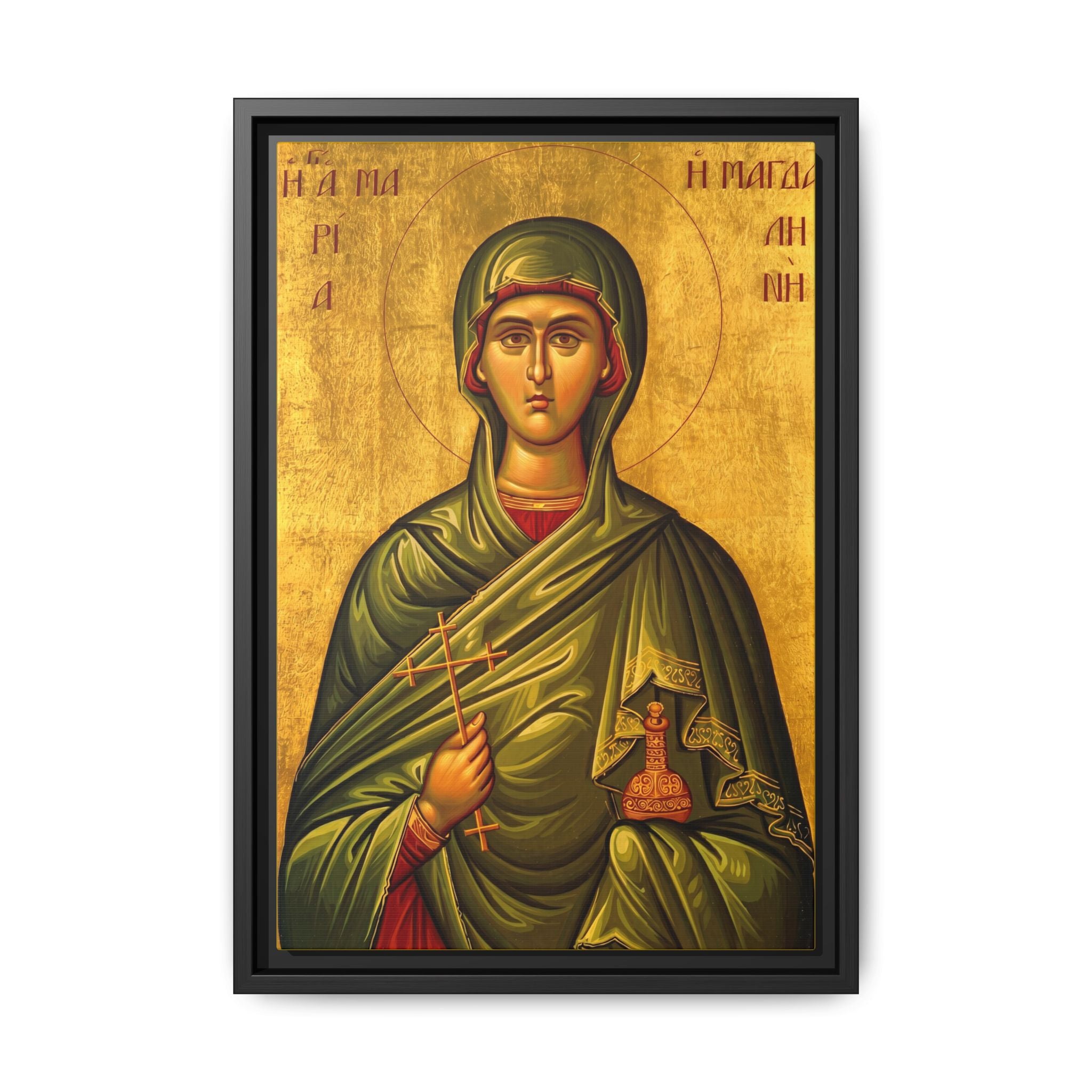 Framed canvas icon of Saint Mary Magdalene, traditional Orthodox Christian artwork