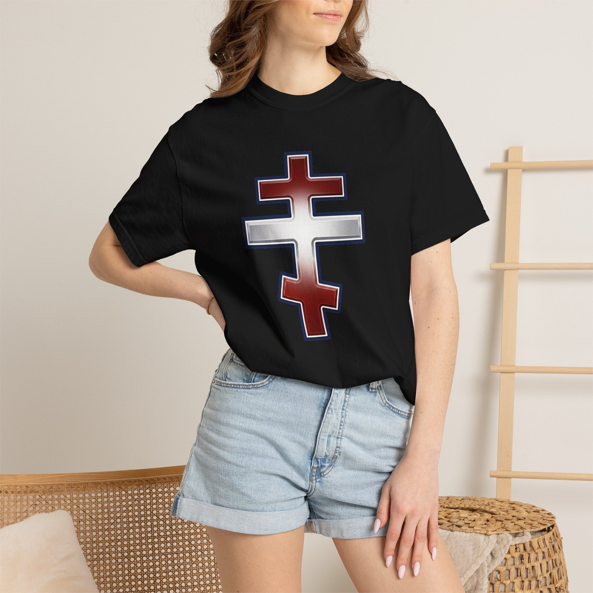 Lebanese Orthodox Cross design on a heavyweight garment-dyed t-shirt