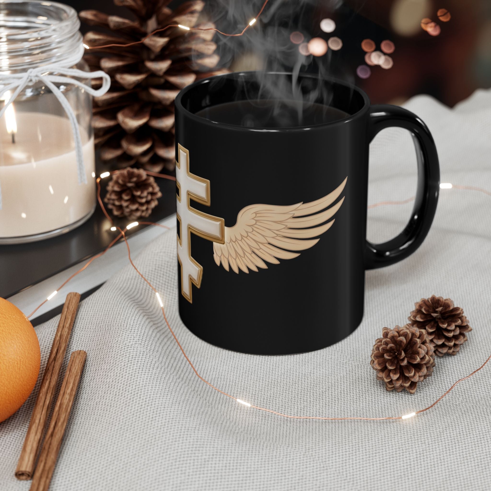 White Orthodox Cross Orthodox Christian Black Coffee Mug — Orthodox Coffee Mug