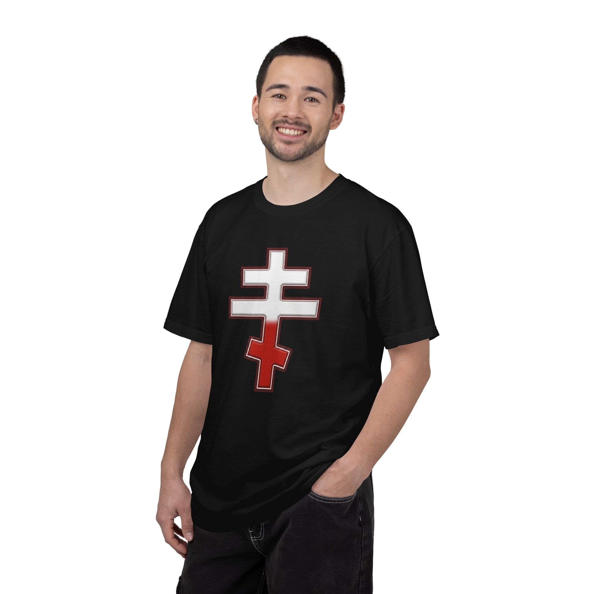 Polish Orthodox Cross design on a heavyweight garment-dyed t-shirt