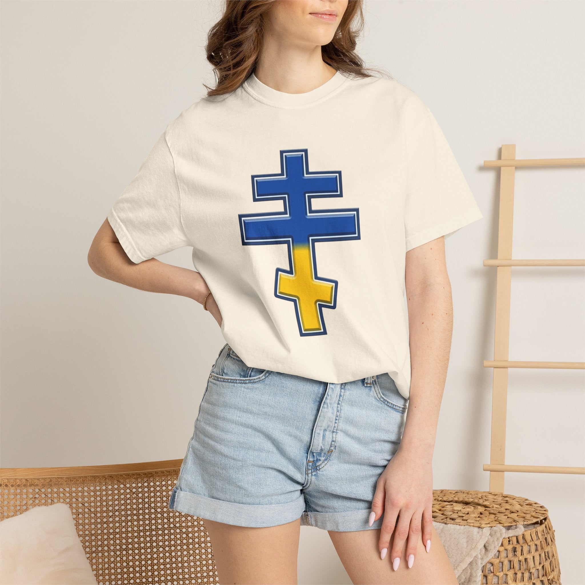 Ukrainian Orthodox Cross design on a heavyweight garment-dyed t-shirt