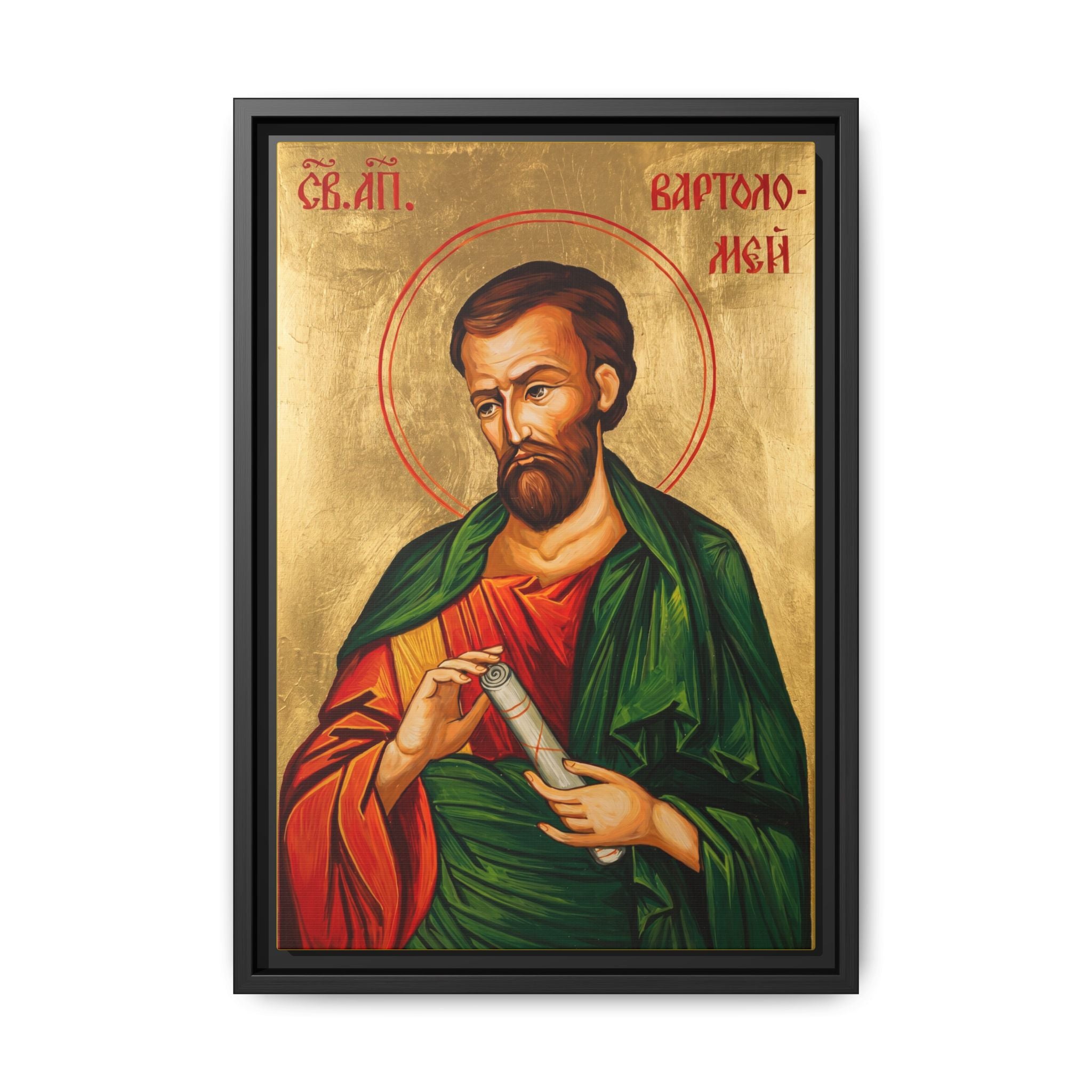 Framed canvas icon of Saint Bartholomew the Apostle, traditional Orthodox Christian artwork