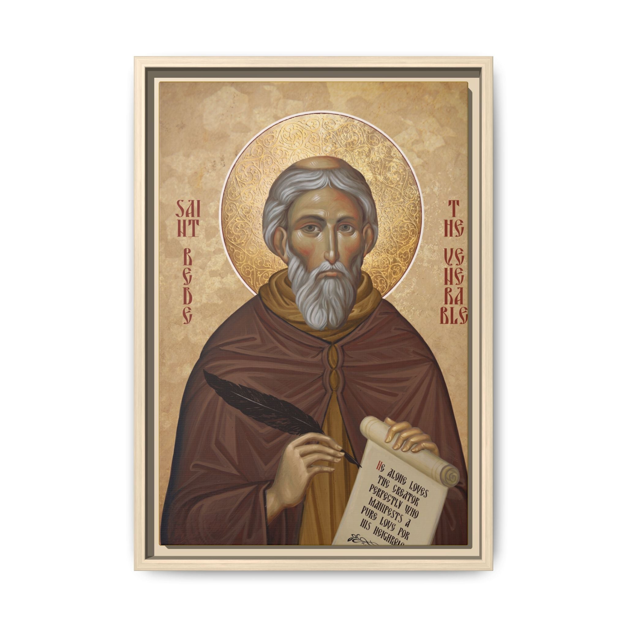 Framed canvas icon of Saint Bede the Venerable, traditional Orthodox Christian artwork