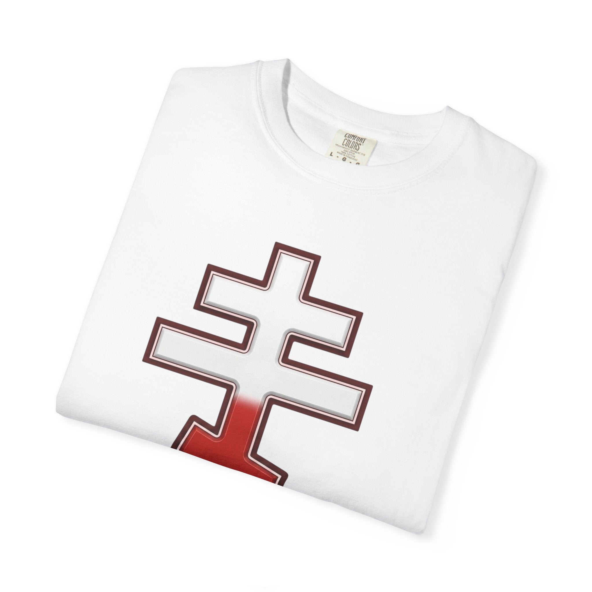 Polish Orthodox Cross design on a heavyweight garment-dyed t-shirt