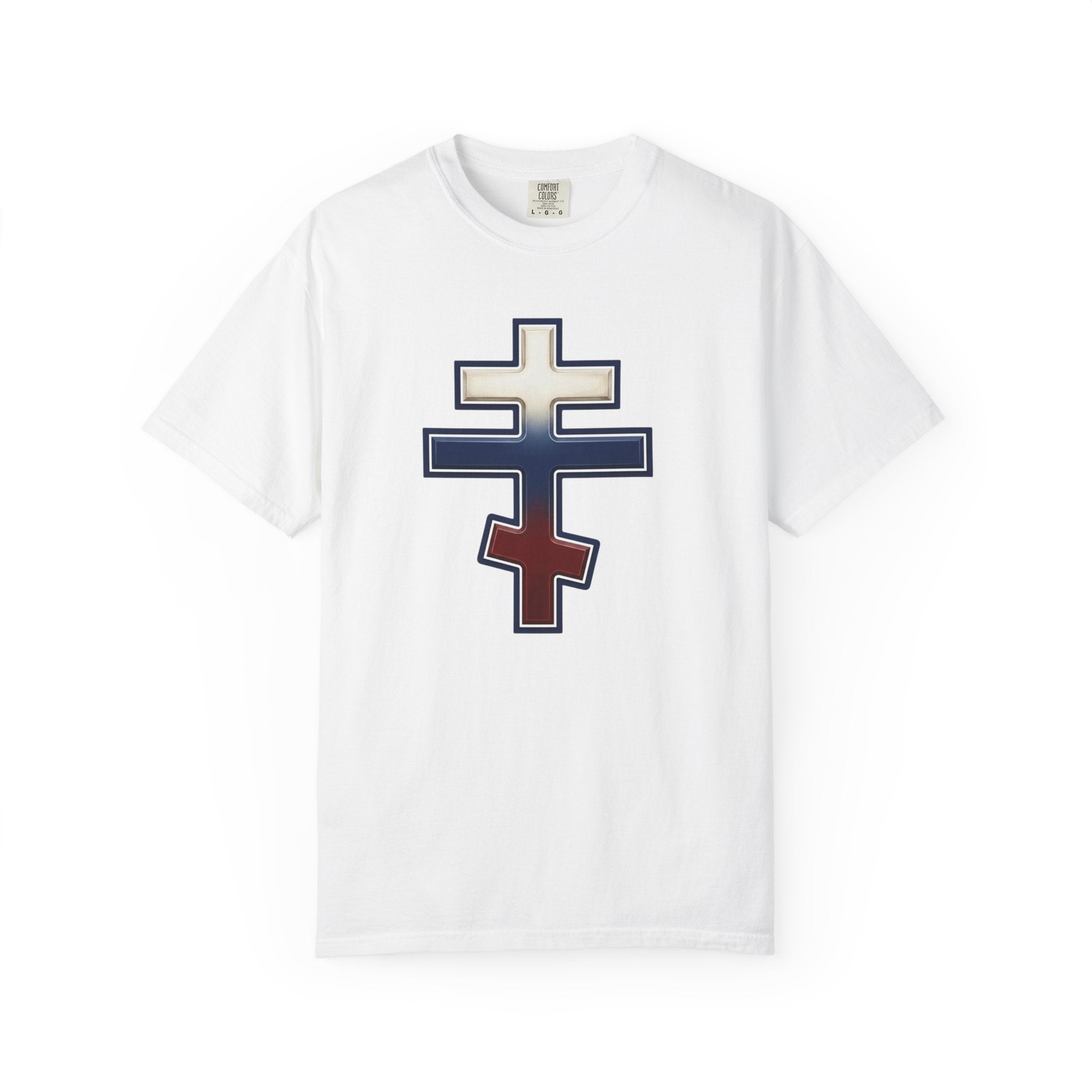 Russian Orthodox Cross design on a heavyweight garment-dyed t-shirt