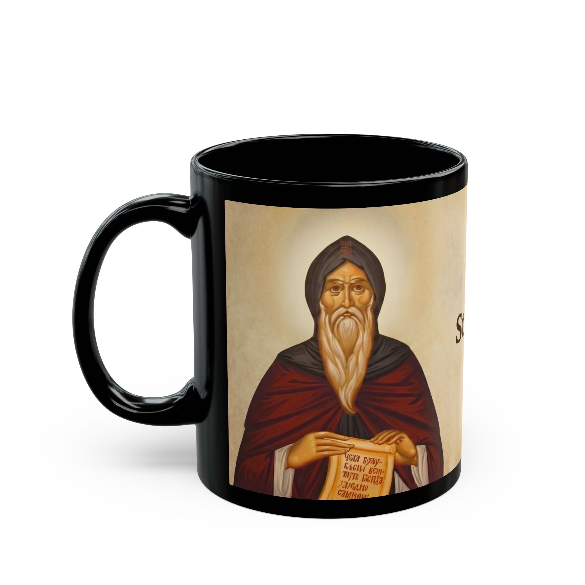 Saint Simeon the Myrrh-Streaming Orthodox Christian Black Coffee Mug — Orthodox Christian Gift
